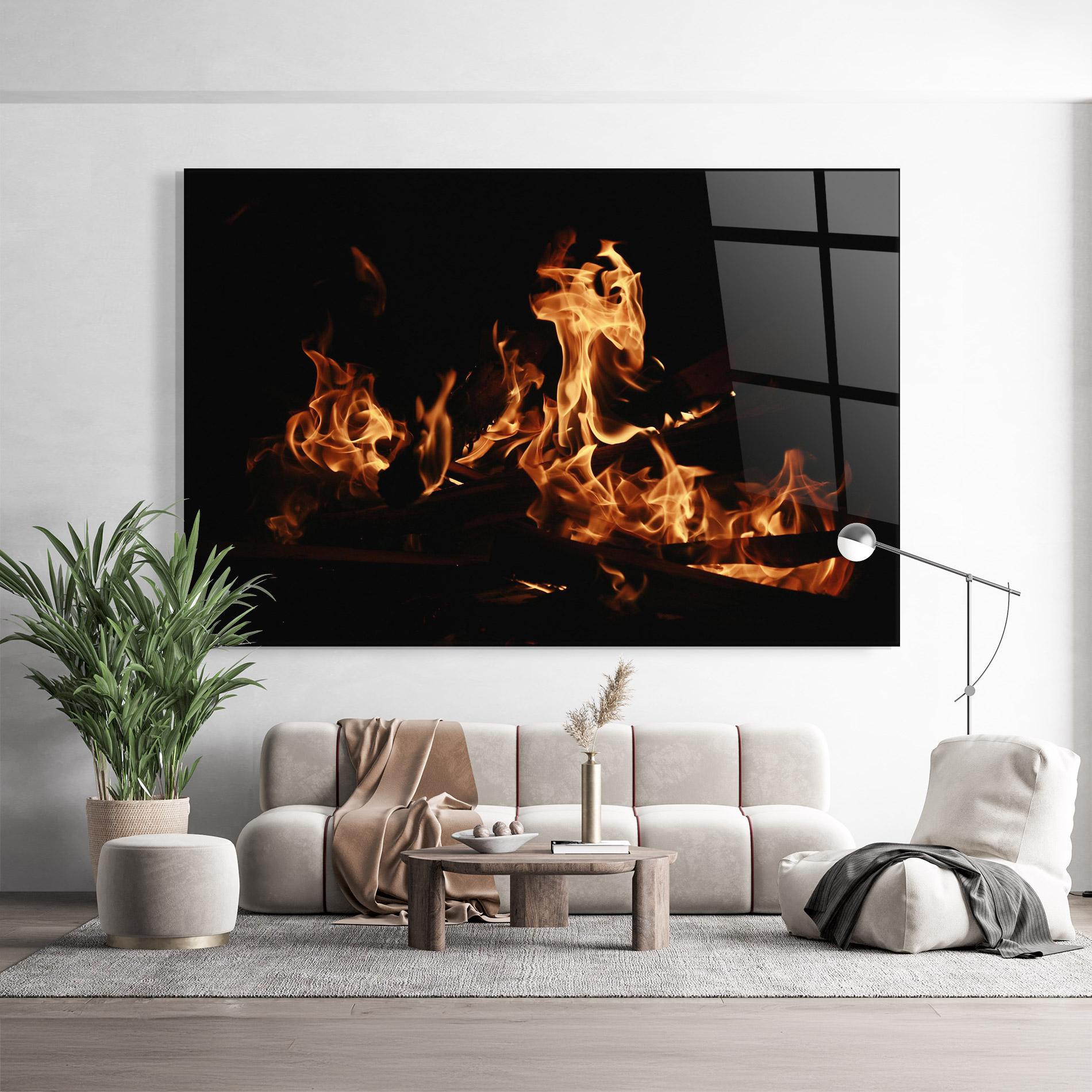 Стъклена картина Fire On Black mockup 9