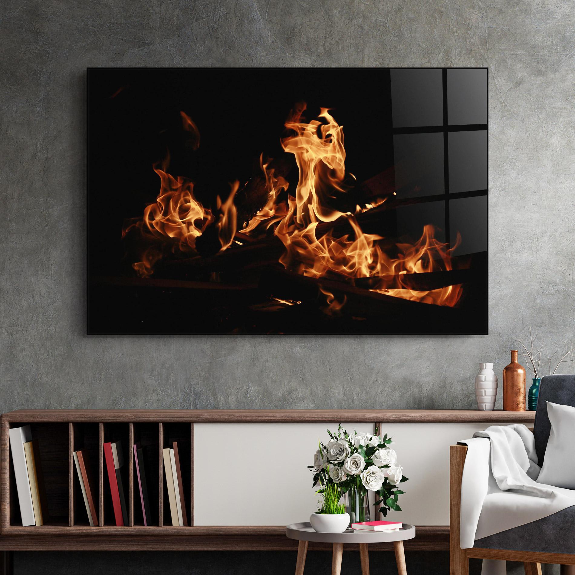 Стъклена картина Fire On Black mockup 2
