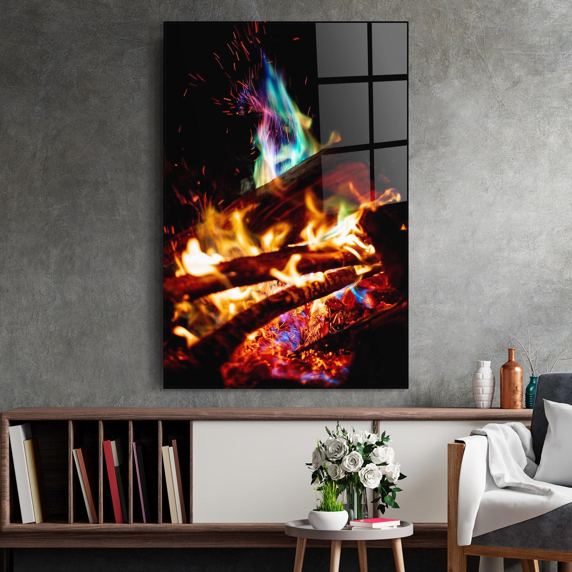 Стъклена картина Blue Green Fire mockup 2