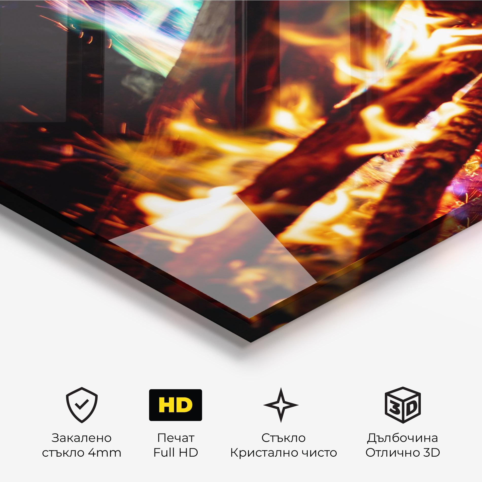 Стъклена картина Blue Green Fire mockup 3
