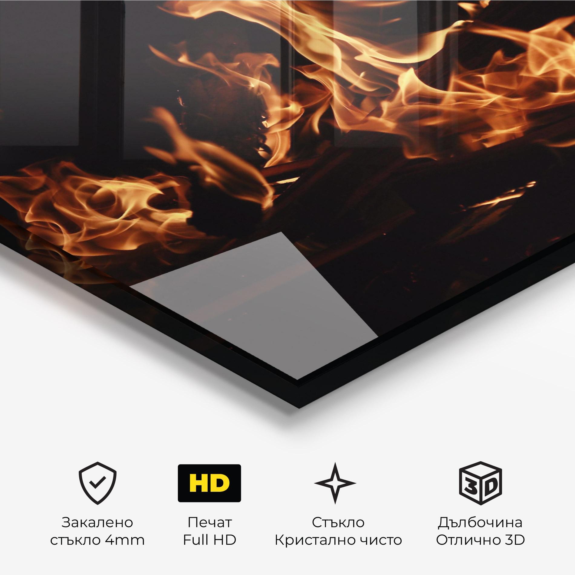 Стъклена картина Fire On Black mockup 3