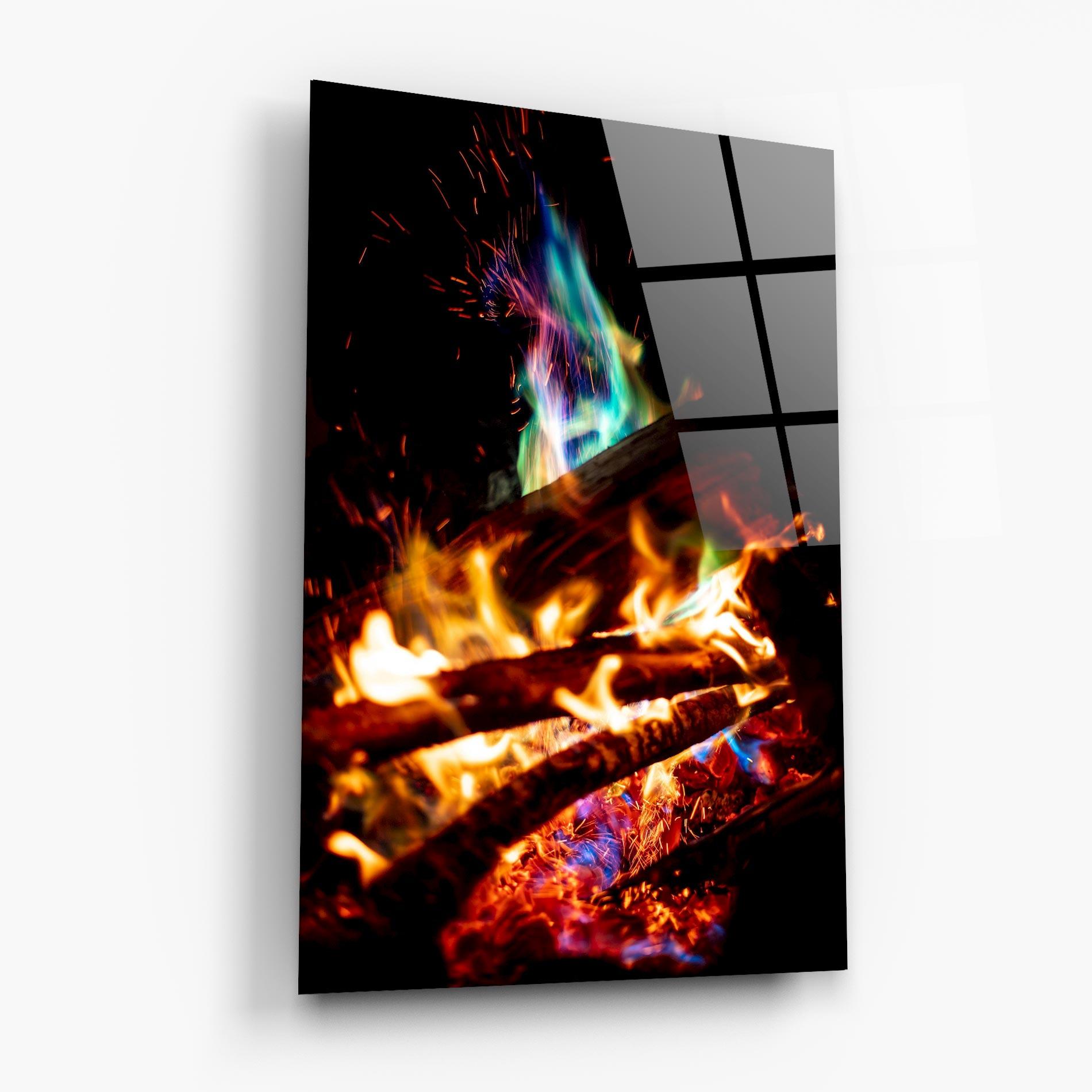 Стъклена картина Blue Green Fire mockup 6