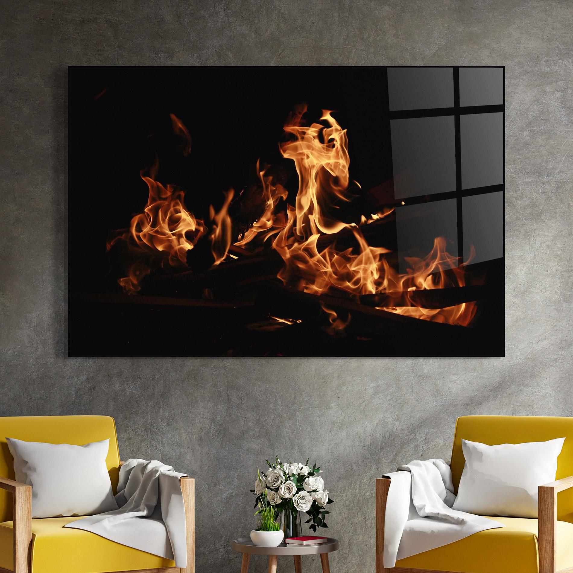 Стъклена картина Fire On Black mockup 4