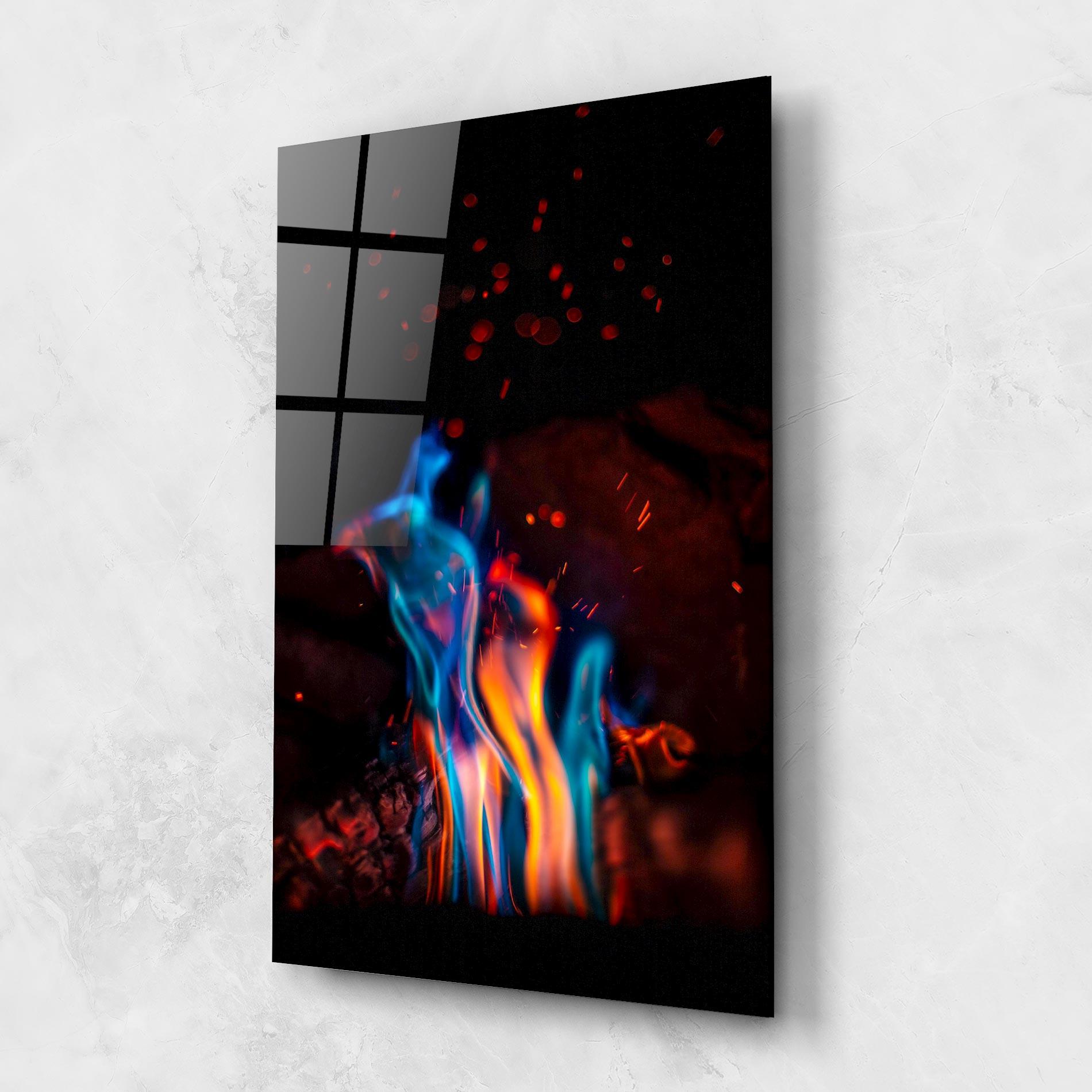 Стъклена картина Blue Orange Fire mockup 1