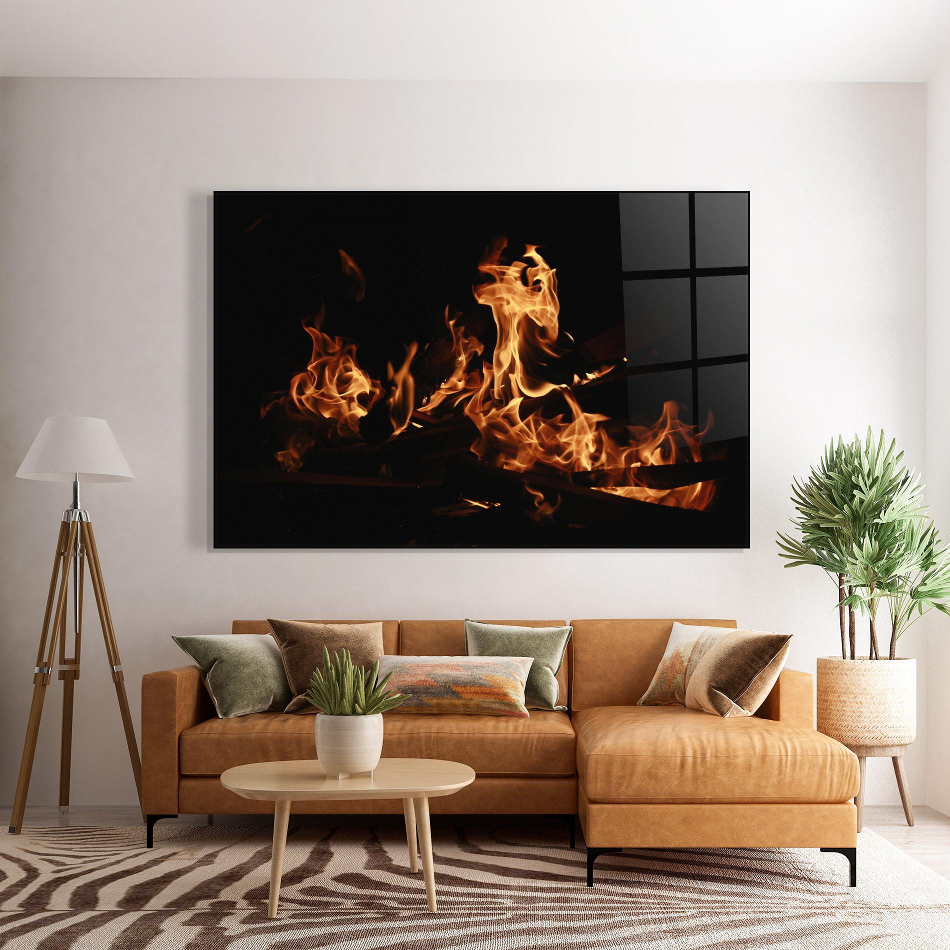 Стъклена картина Fire On Black mockup 7