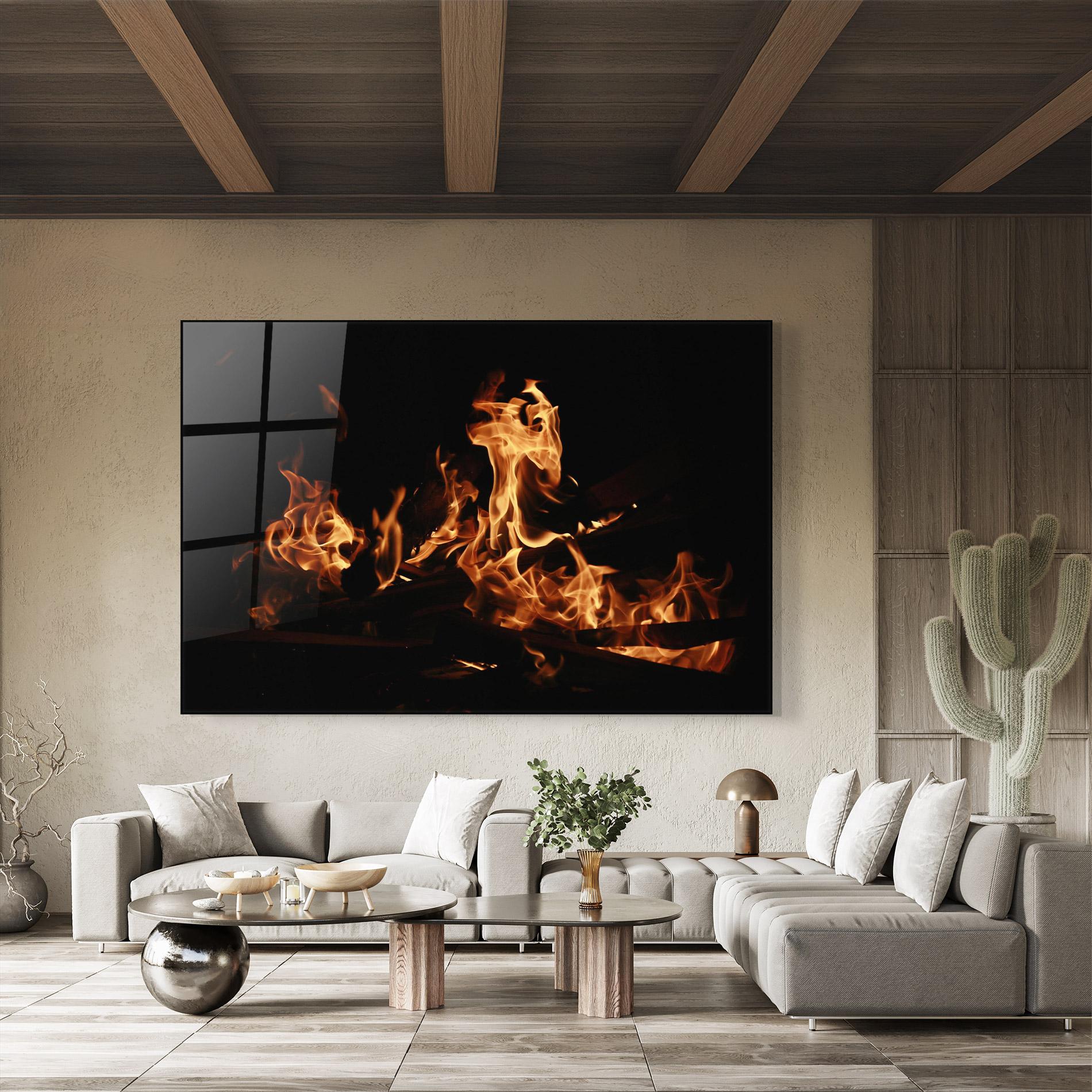 Стъклена картина Fire On Black mockup 8