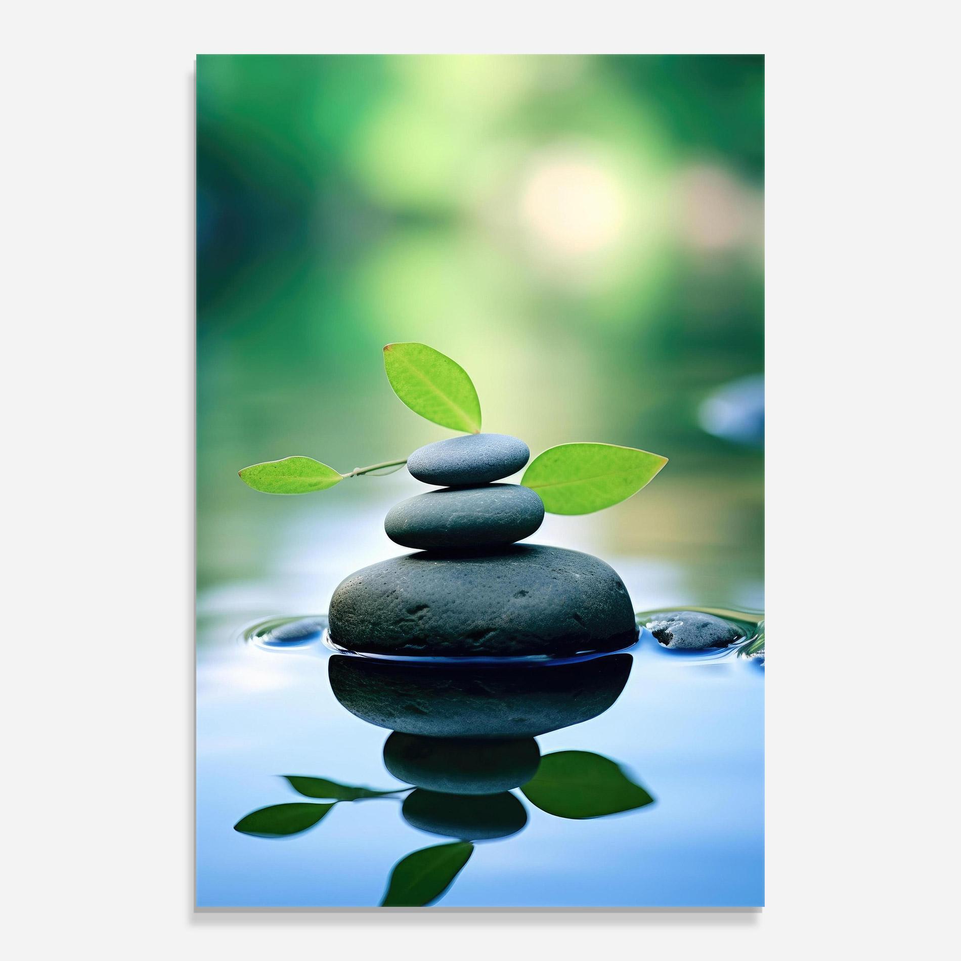 Стъклена картина Stones Green Leaves mockup 0