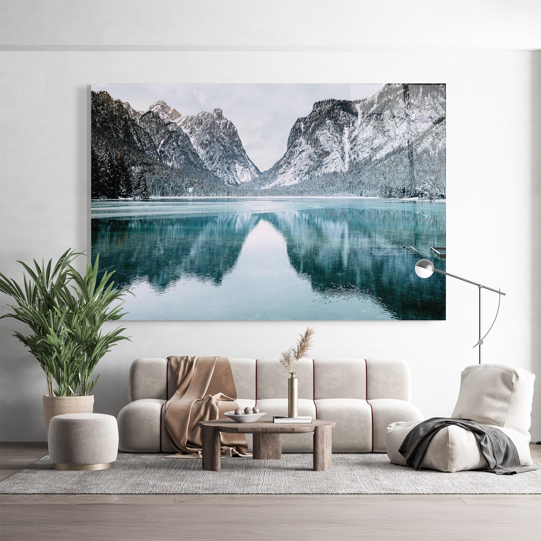 Стъклена картина Lake Reflection Mountain mockup 9