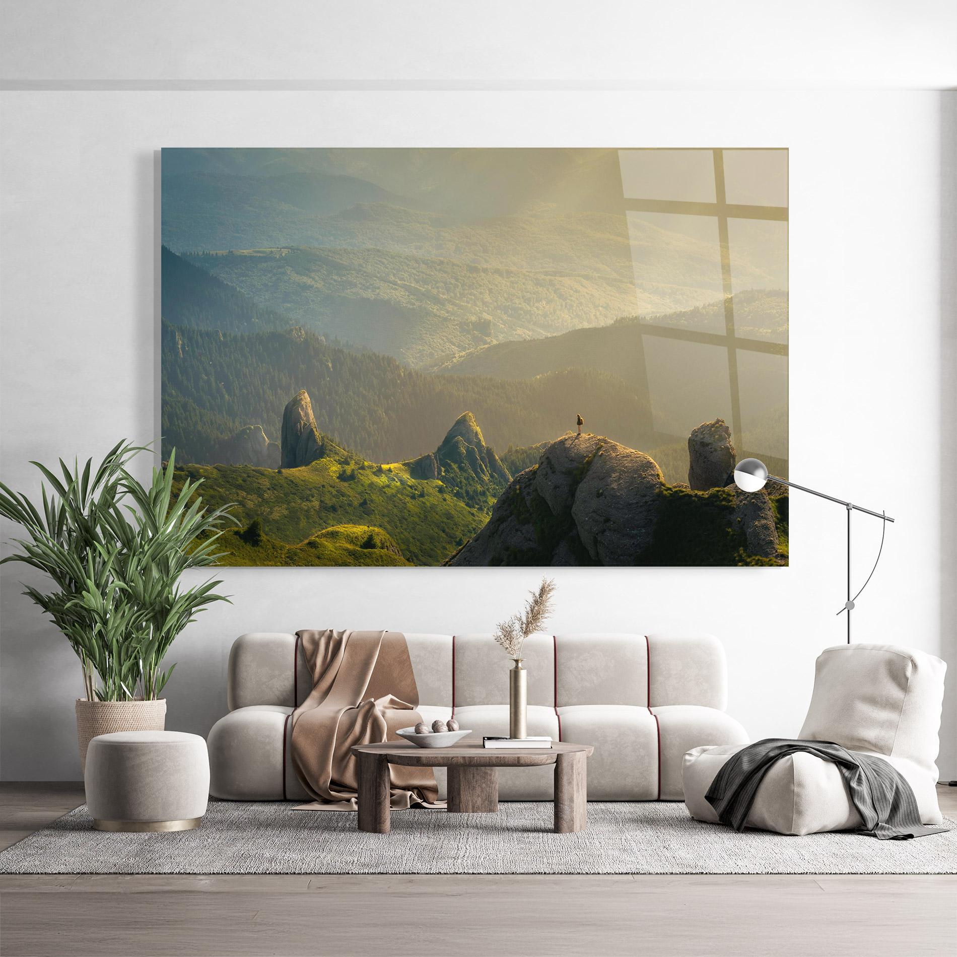 Стъклена картина Man On Big Stones mockup 9