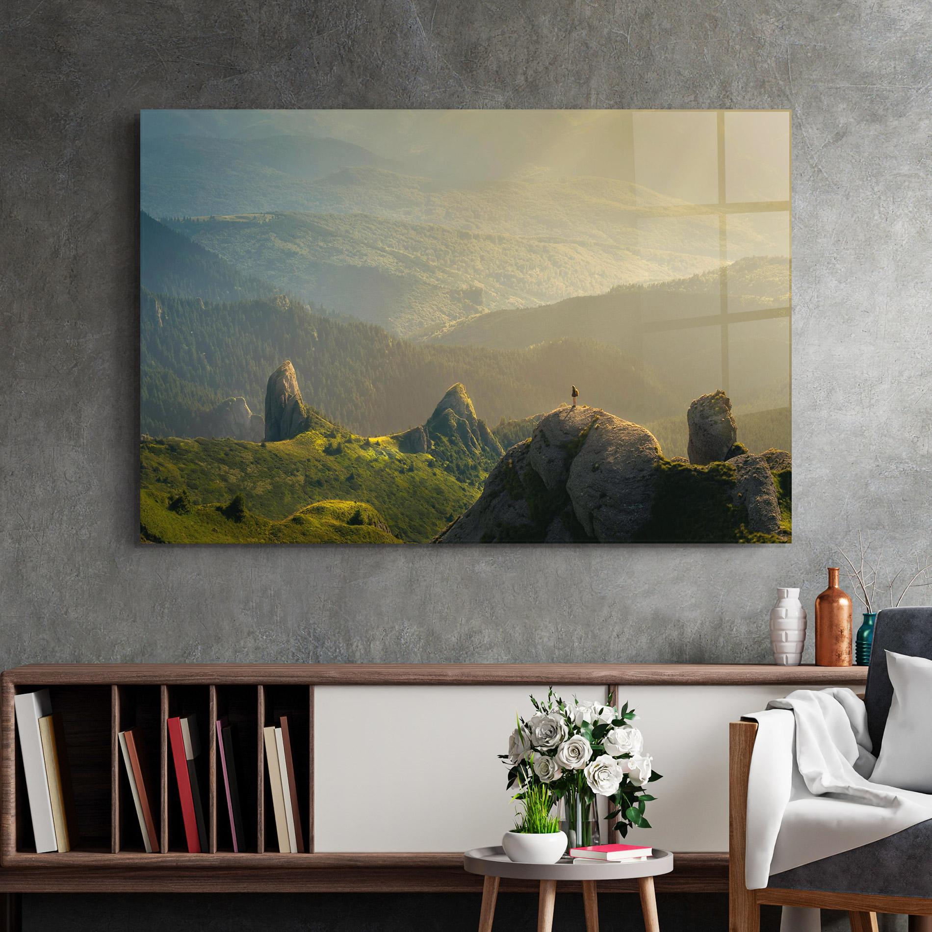 Стъклена картина Man On Big Stones mockup 2