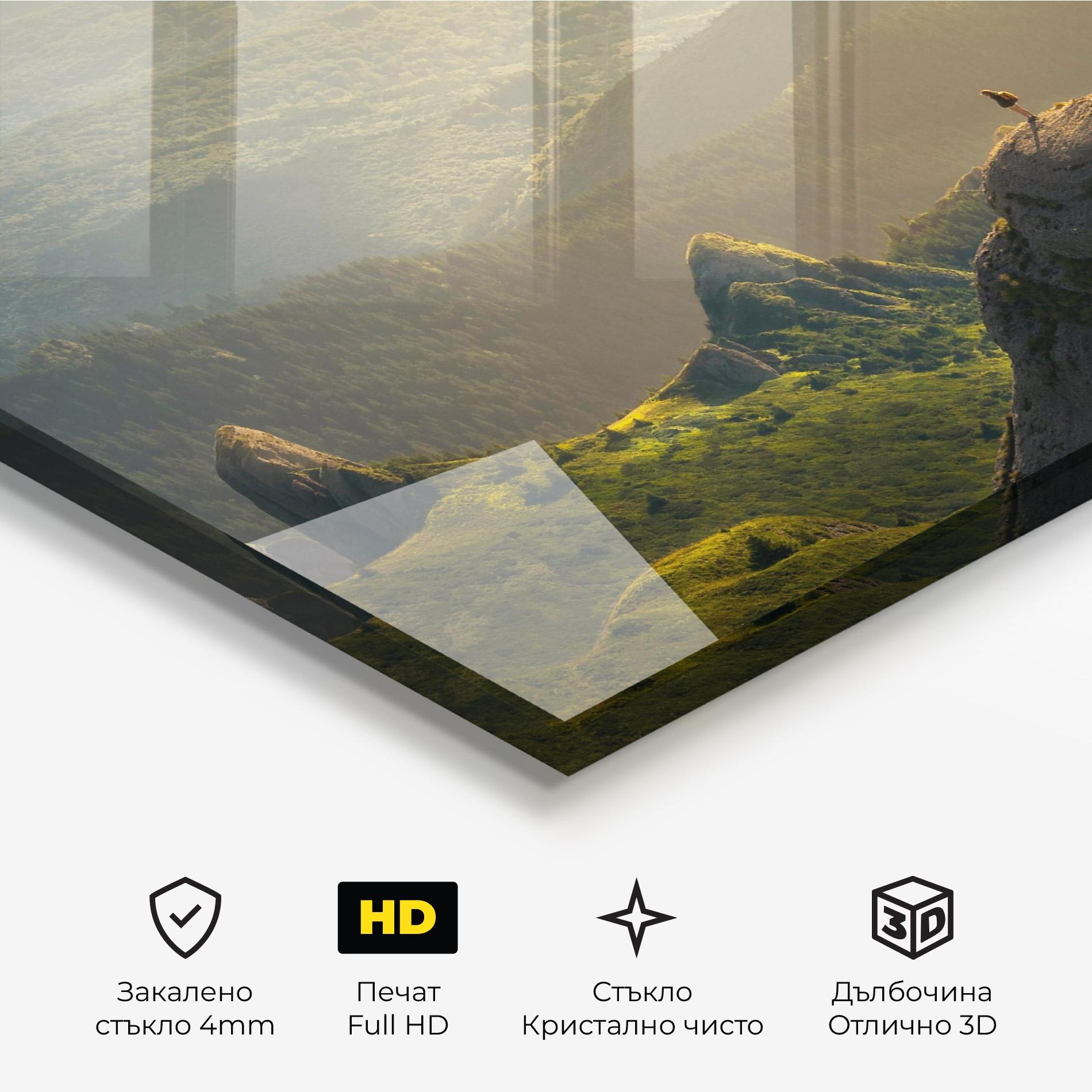 Стъклена картина Man On Big Stones mockup 3
