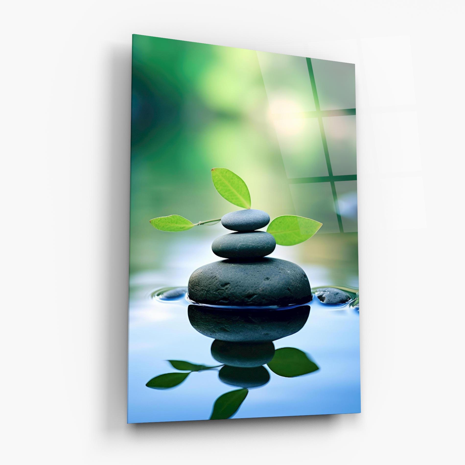 Стъклена картина Stones Green Leaves mockup 6