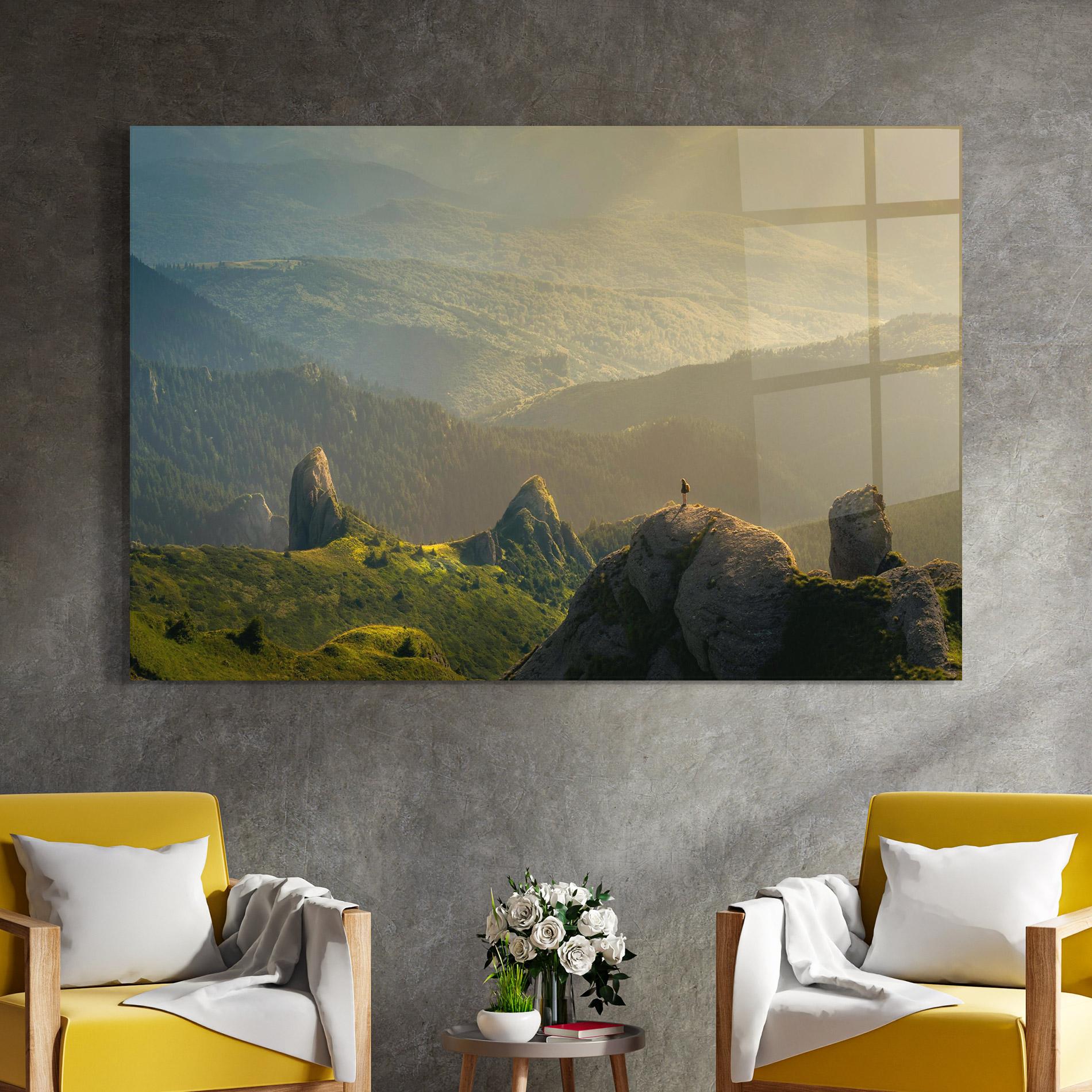 Стъклена картина Man On Big Stones mockup 4