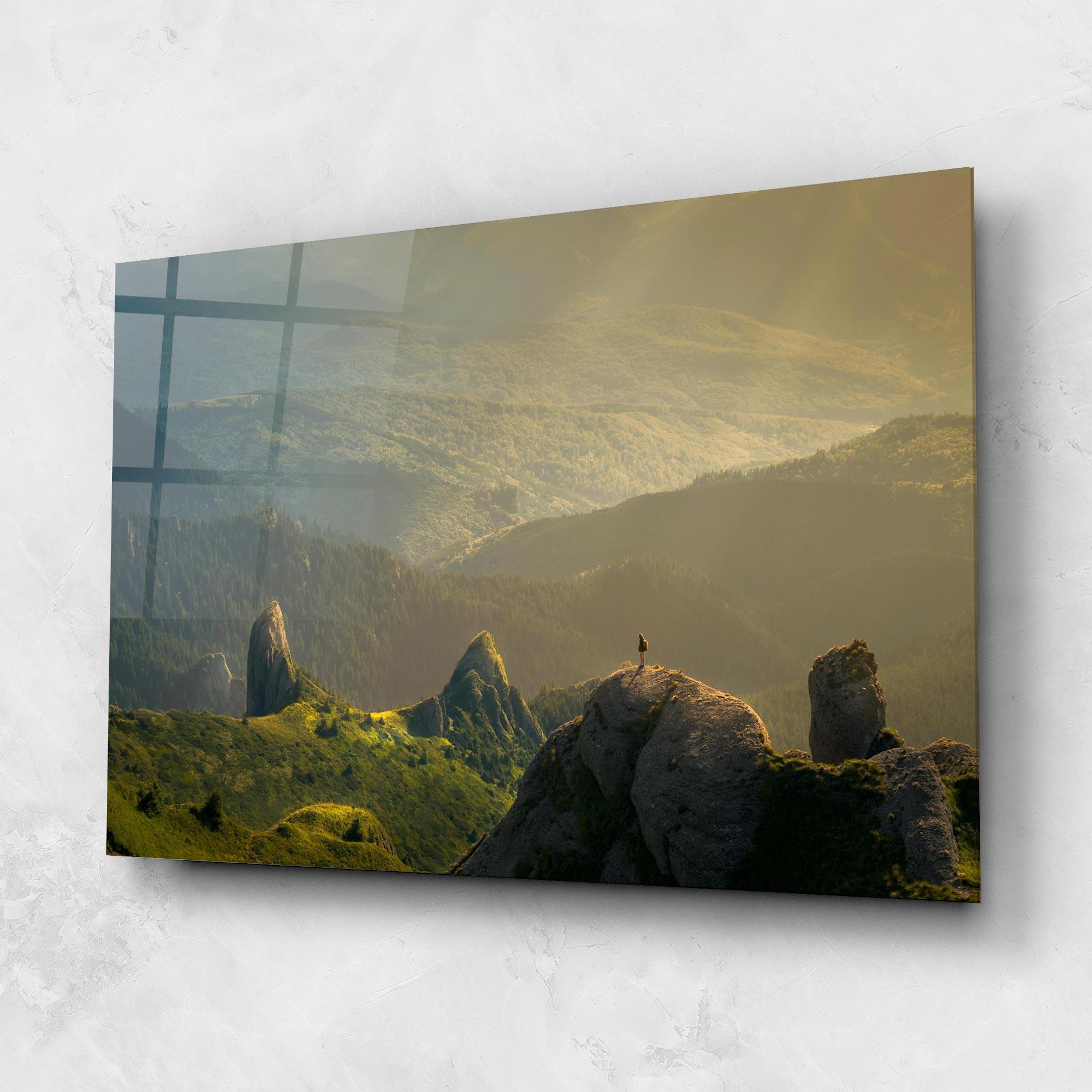 Стъклена картина Man On Big Stones mockup 1