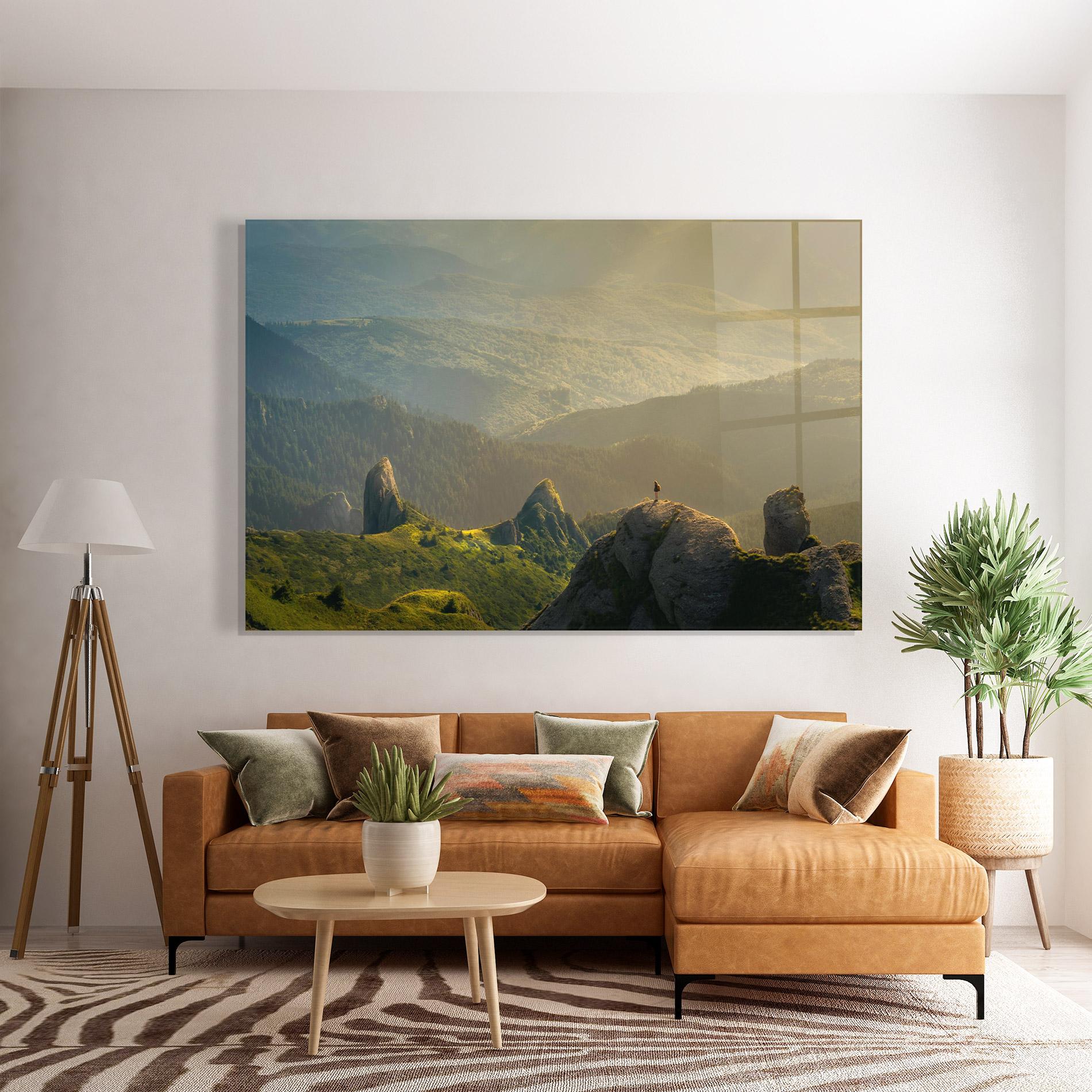 Стъклена картина Man On Big Stones mockup 7