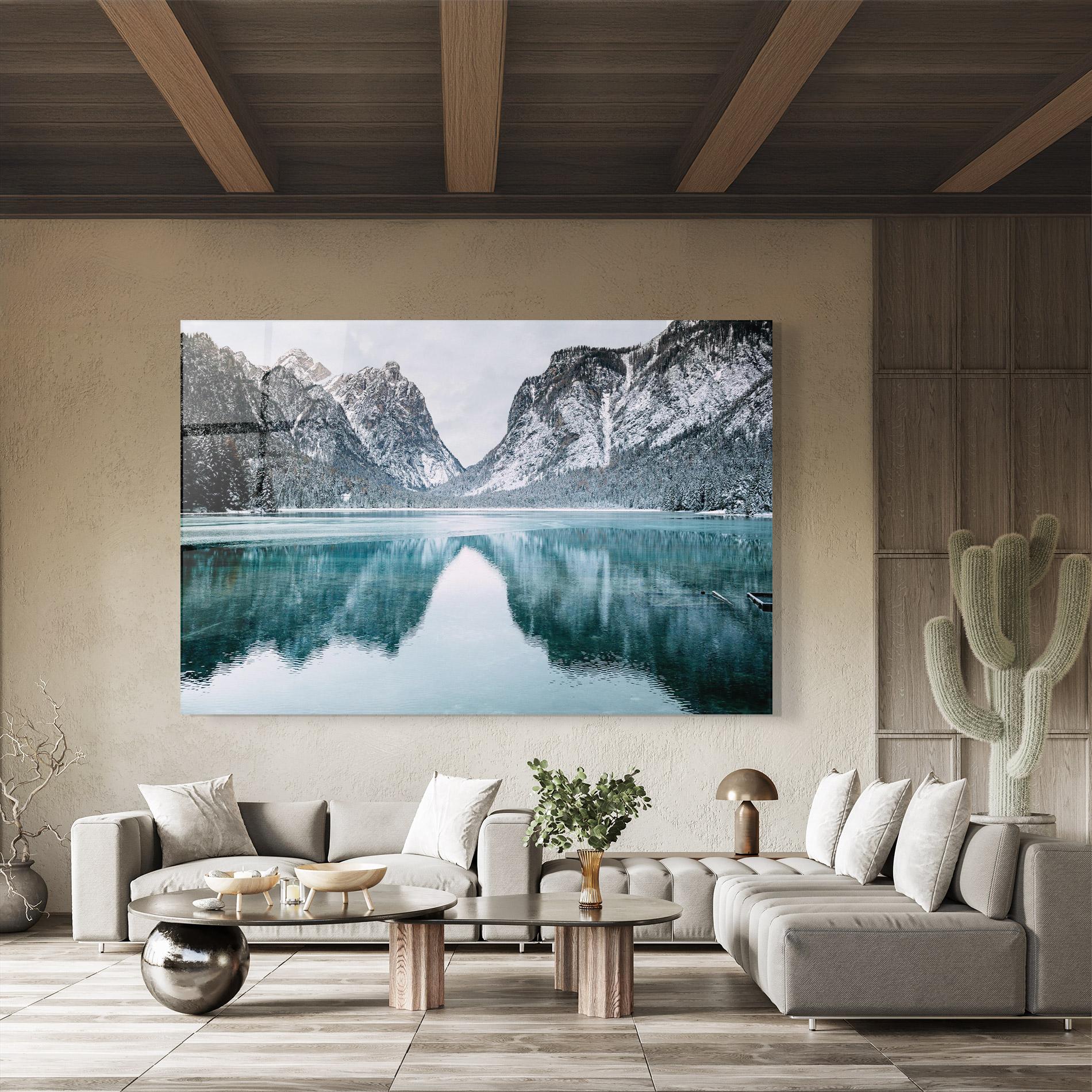 Стъклена картина Lake Reflection Mountain mockup 8