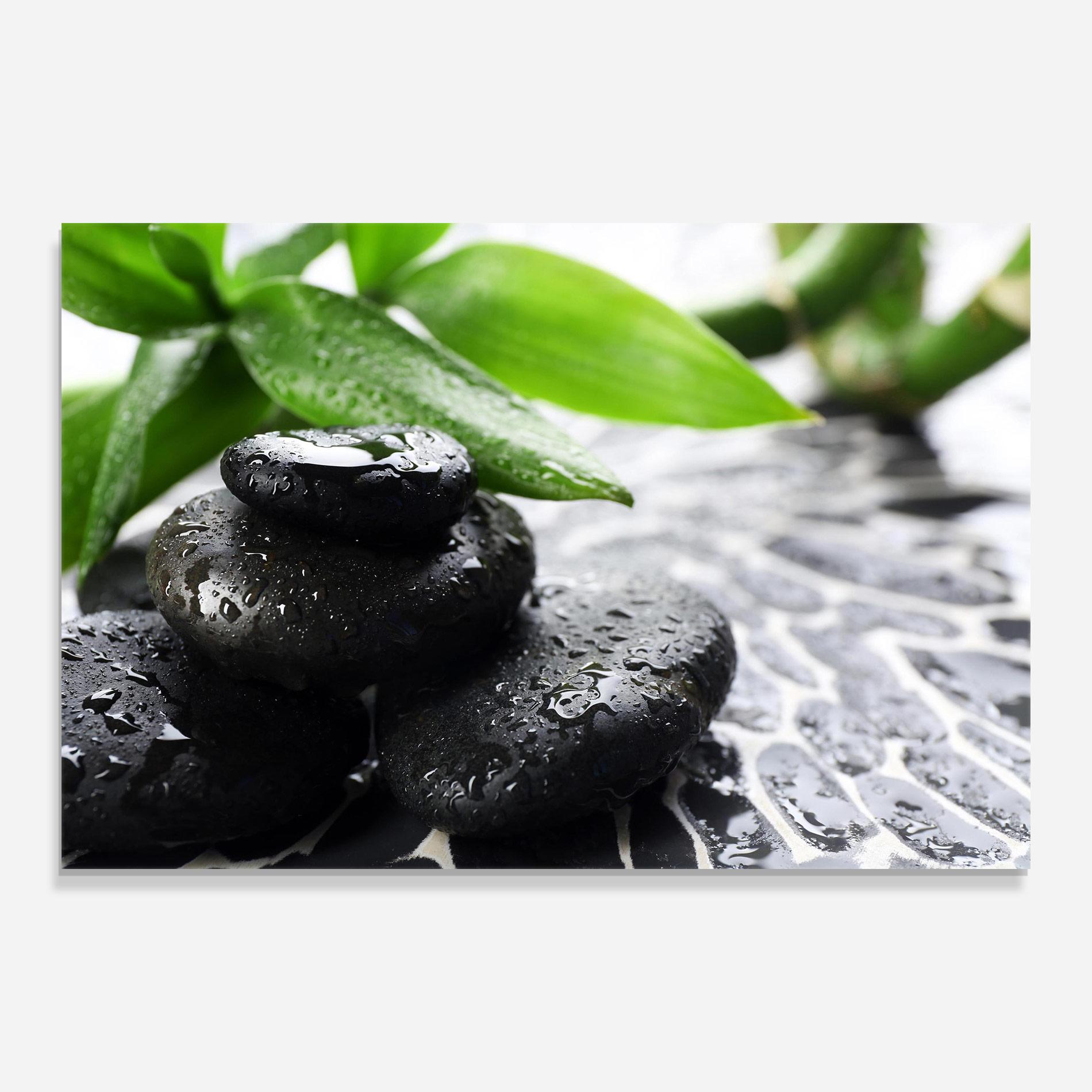 Стъклена картина Bamboo Branch Stones mockup 0