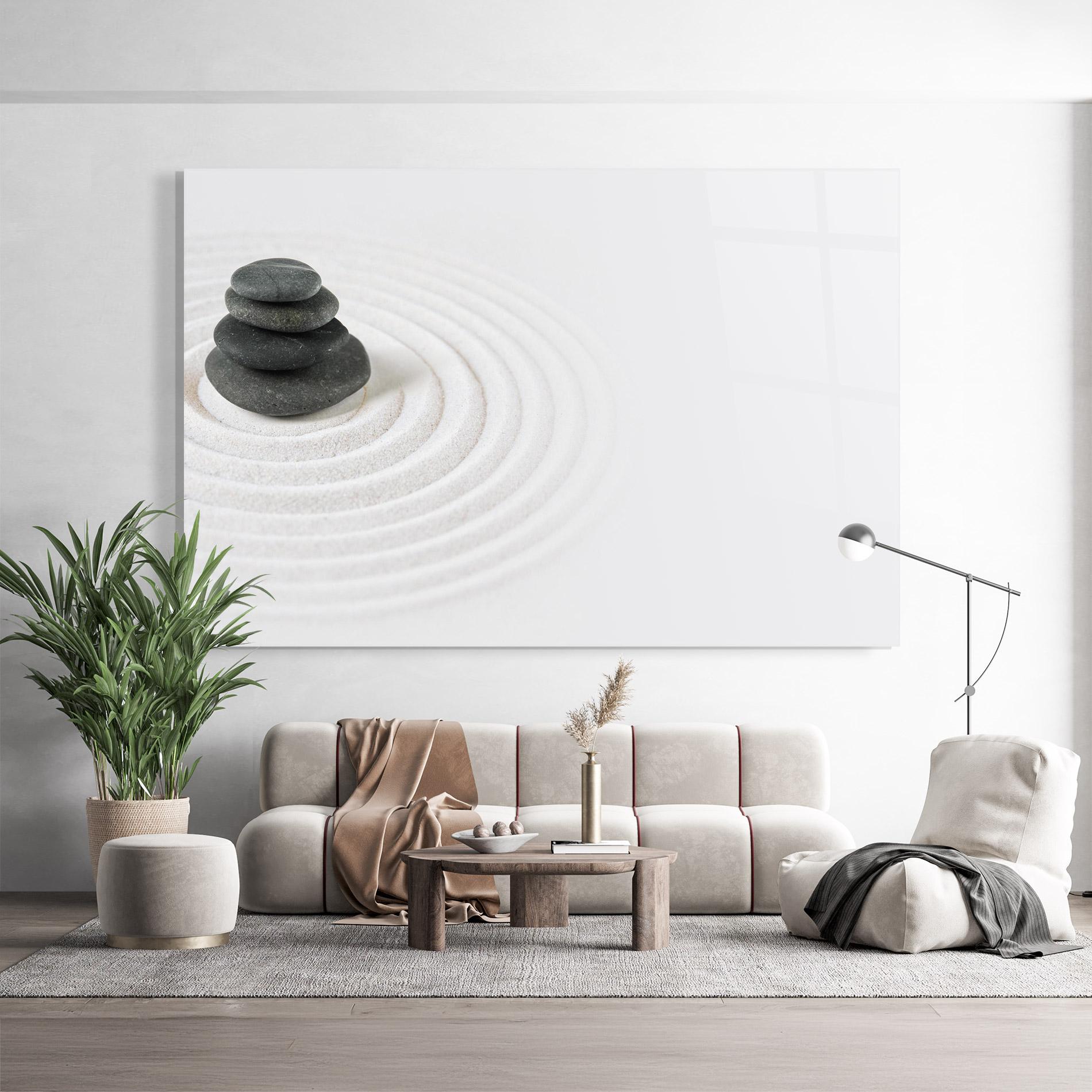 Стъклена картина Black Stones Sand mockup 9