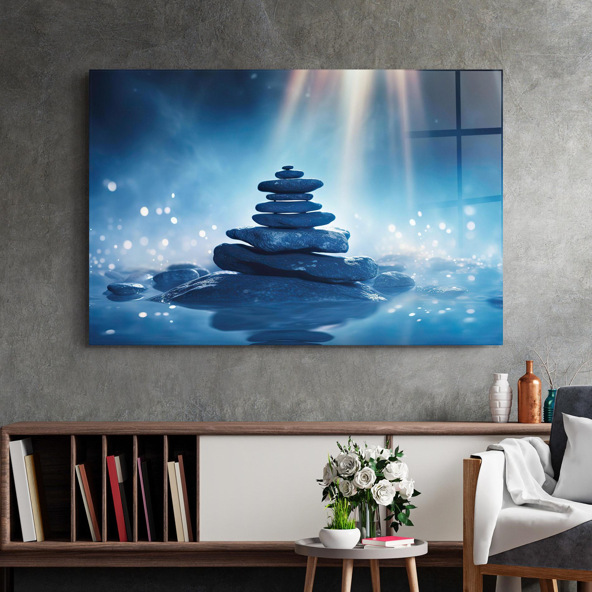Стъклена картина Blue Light Stone mockup 2