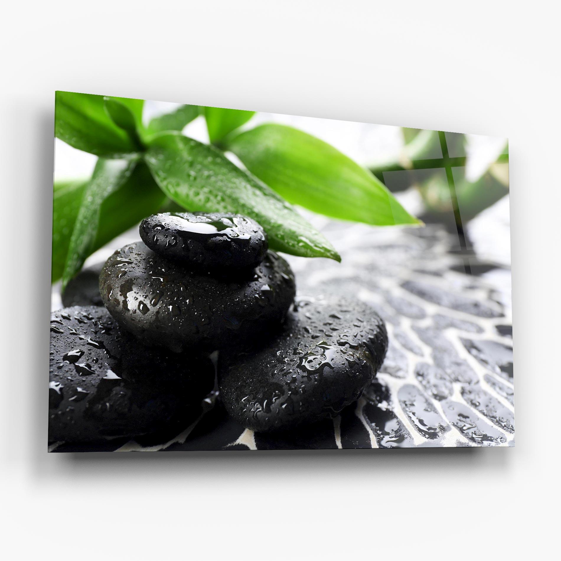 Стъклена картина Bamboo Branch Stones mockup 6