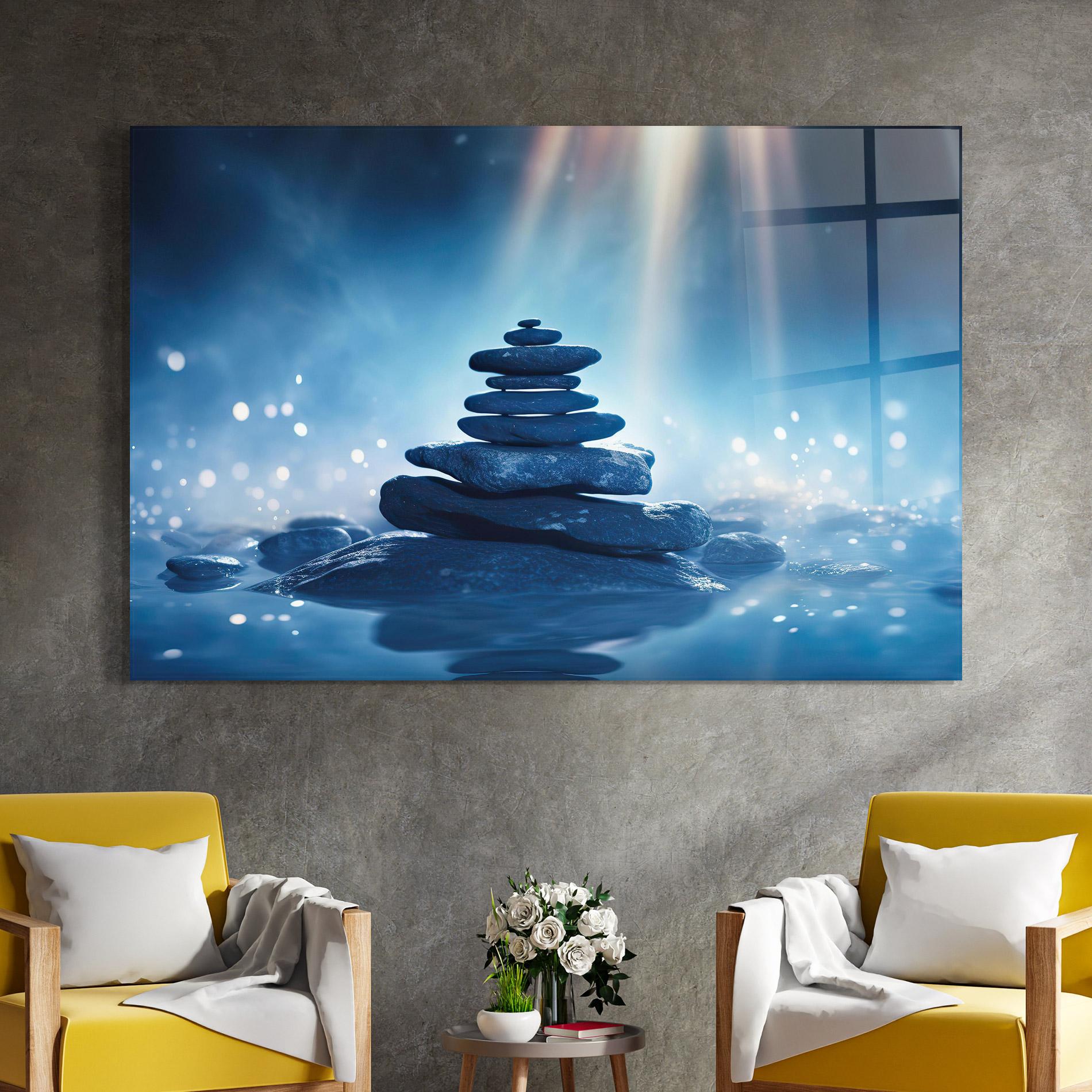 Стъклена картина Blue Light Stone mockup 4