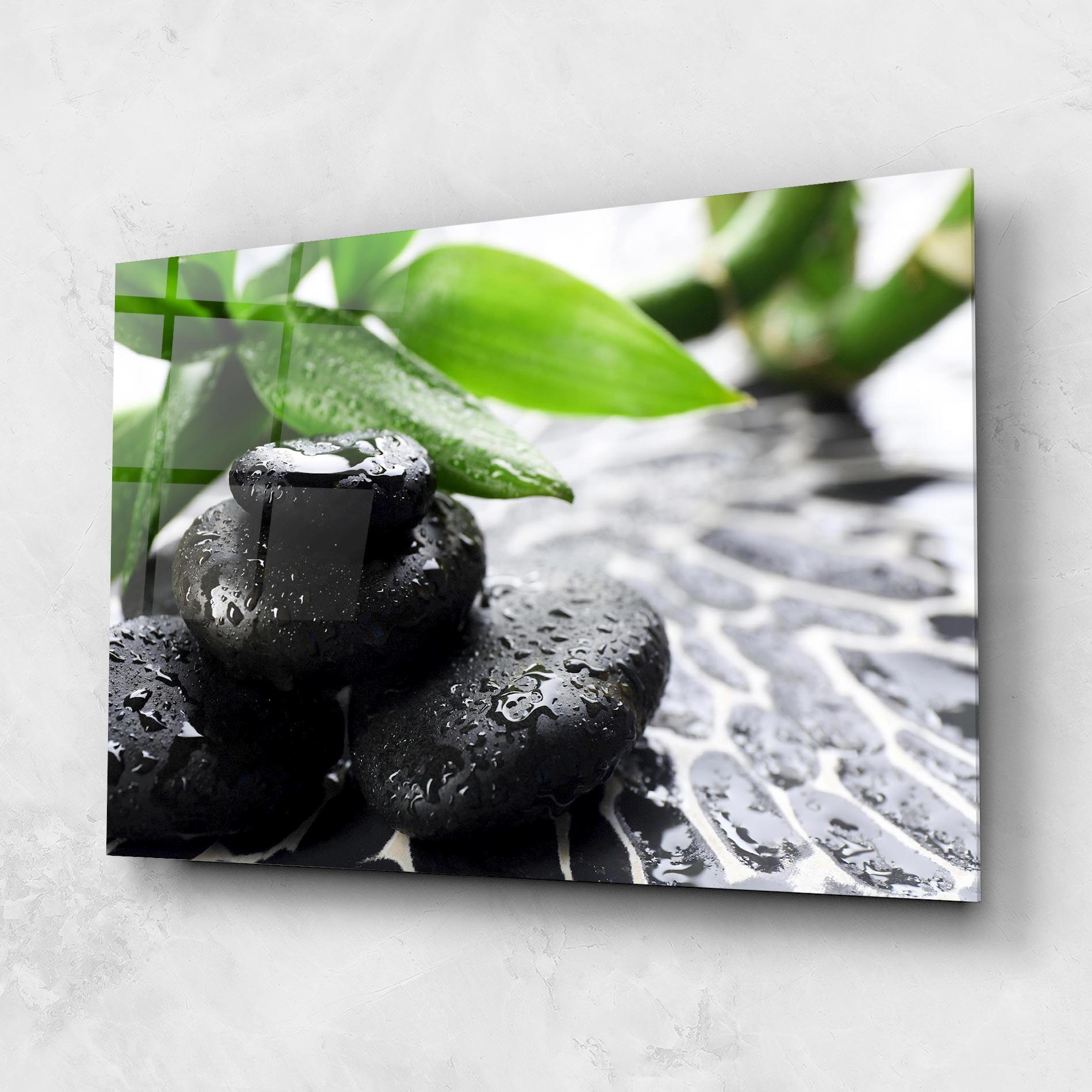 Стъклена картина Bamboo Branch Stones mockup 1