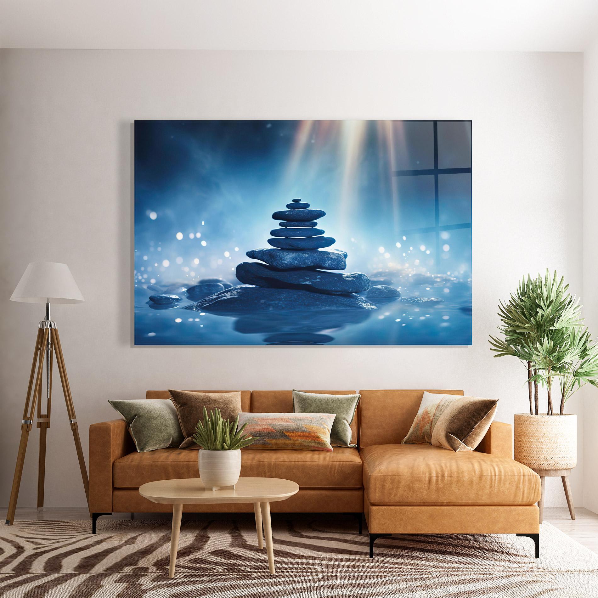 Стъклена картина Blue Light Stone mockup 7