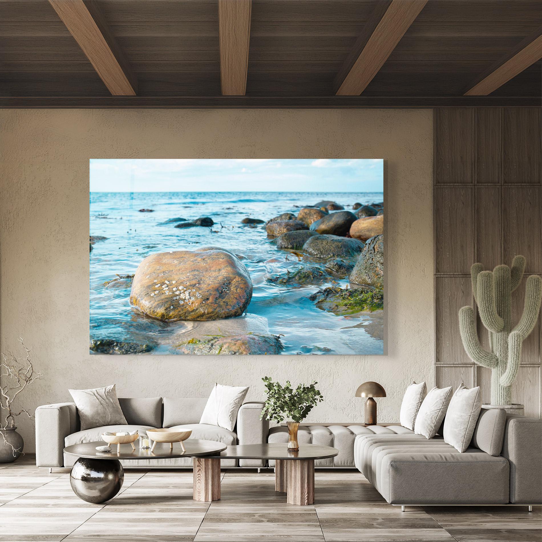 Стъклена картина Beach Stones mockup 8