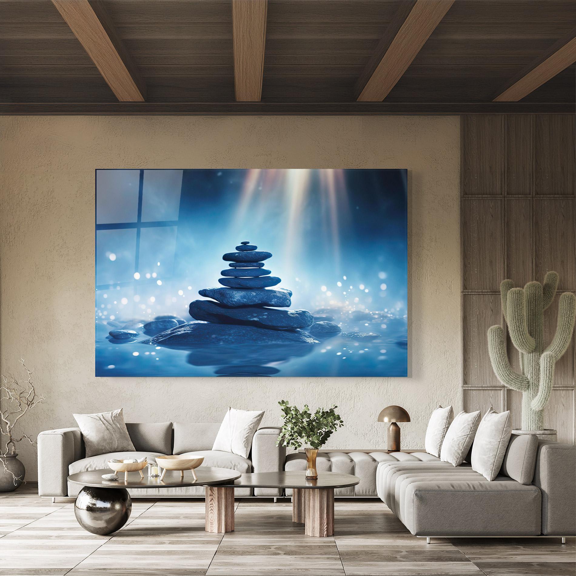 Стъклена картина Blue Light Stone mockup 8