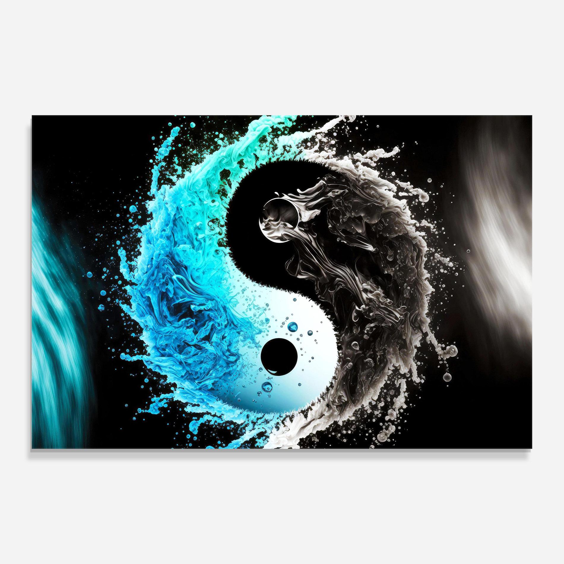 Стъклена картина Blue Black Yinyang mockup 0