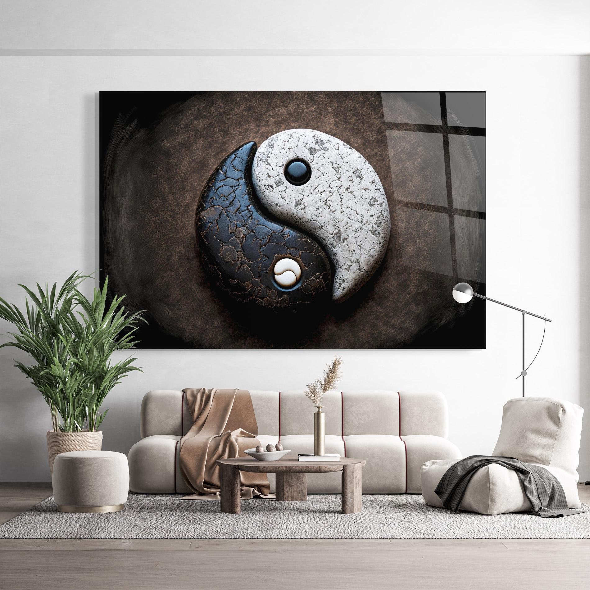 Стъклена картина Black Stone Yinyang mockup 9