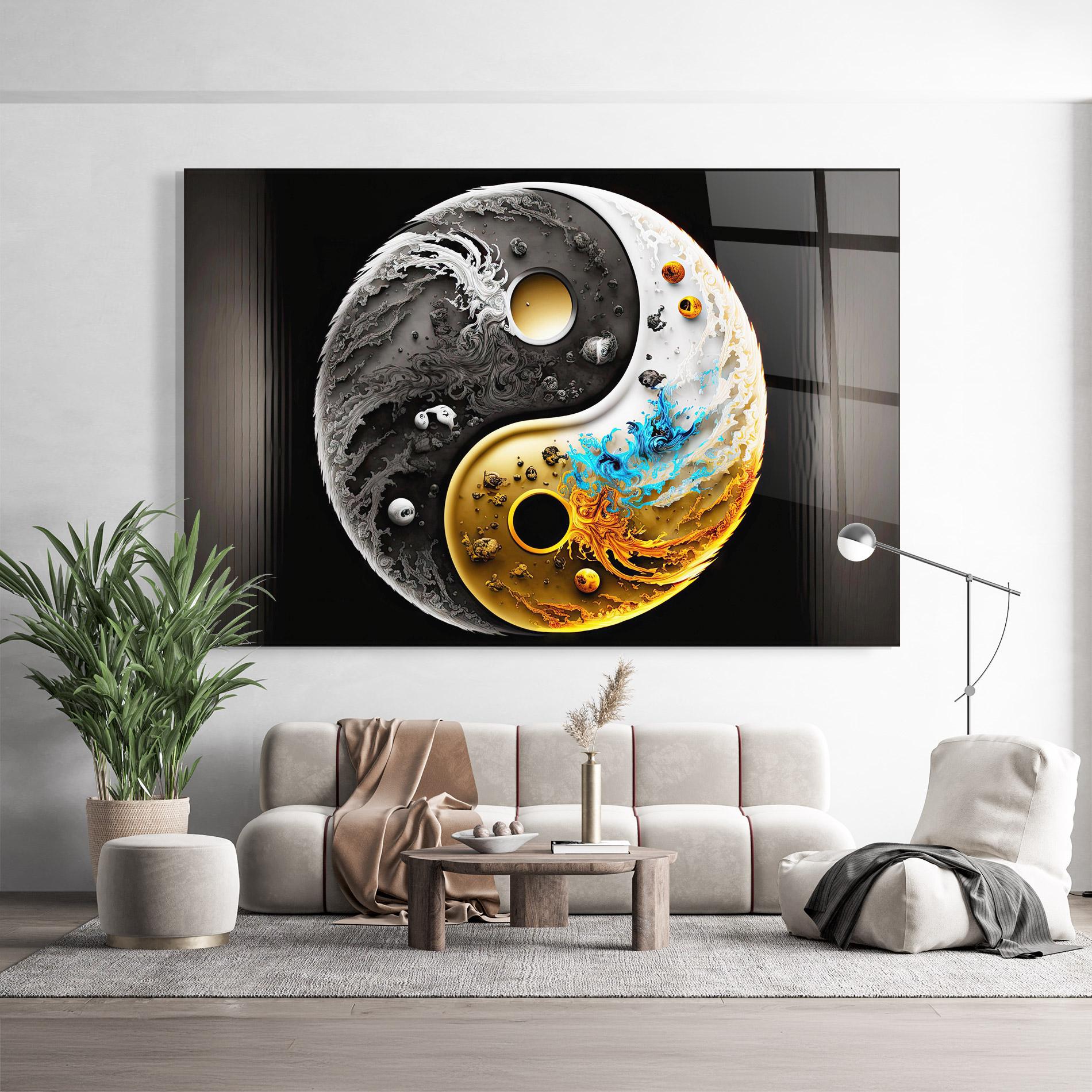 Стъклена картина Black Yellow Yinyang mockup 9