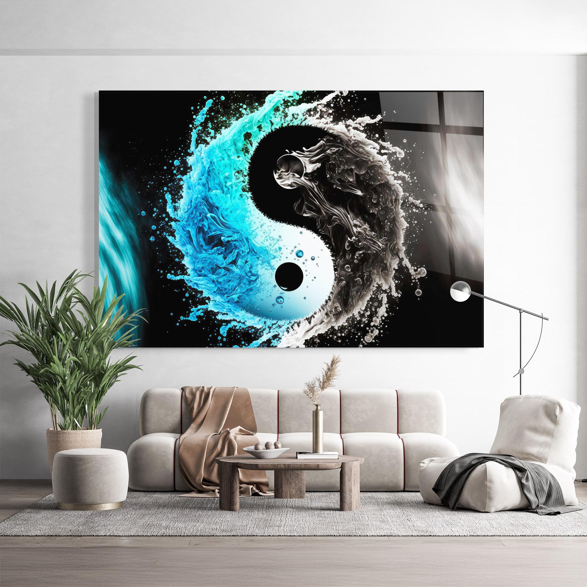 Стъклена картина Blue Black Yinyang mockup 9