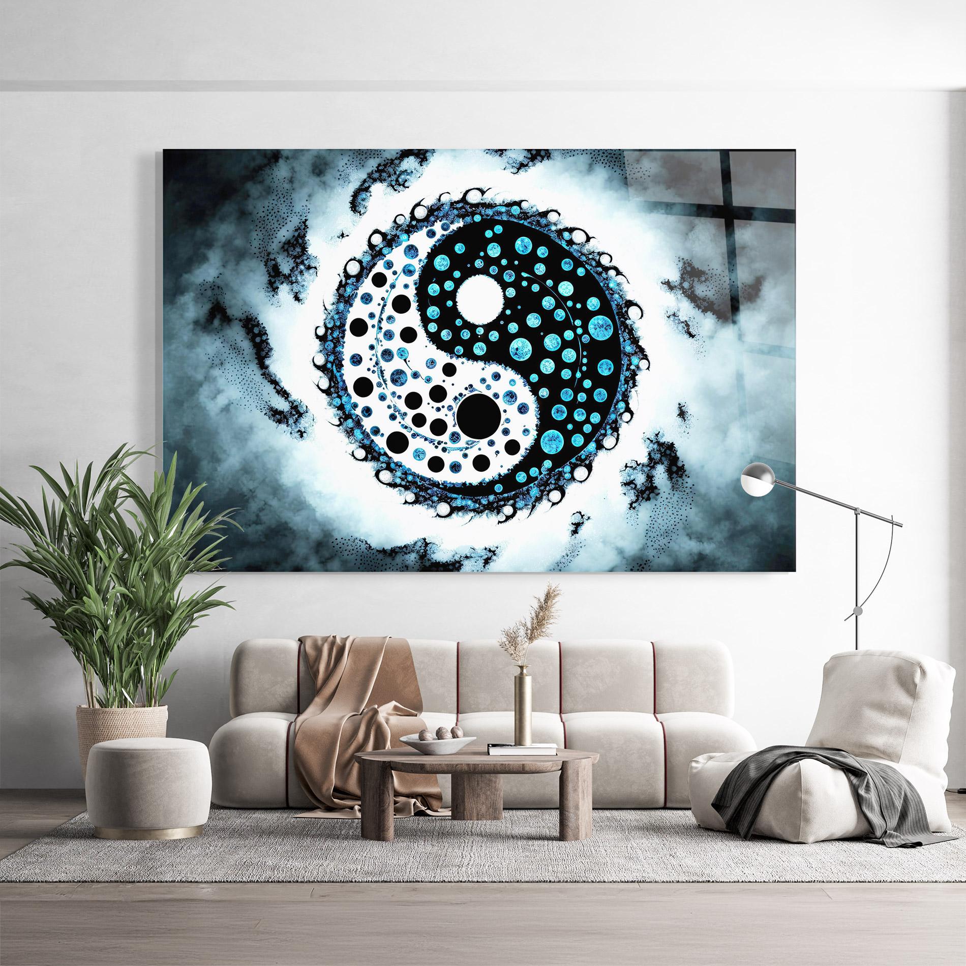 Стъклена картина Blue White Yinyang mockup 9