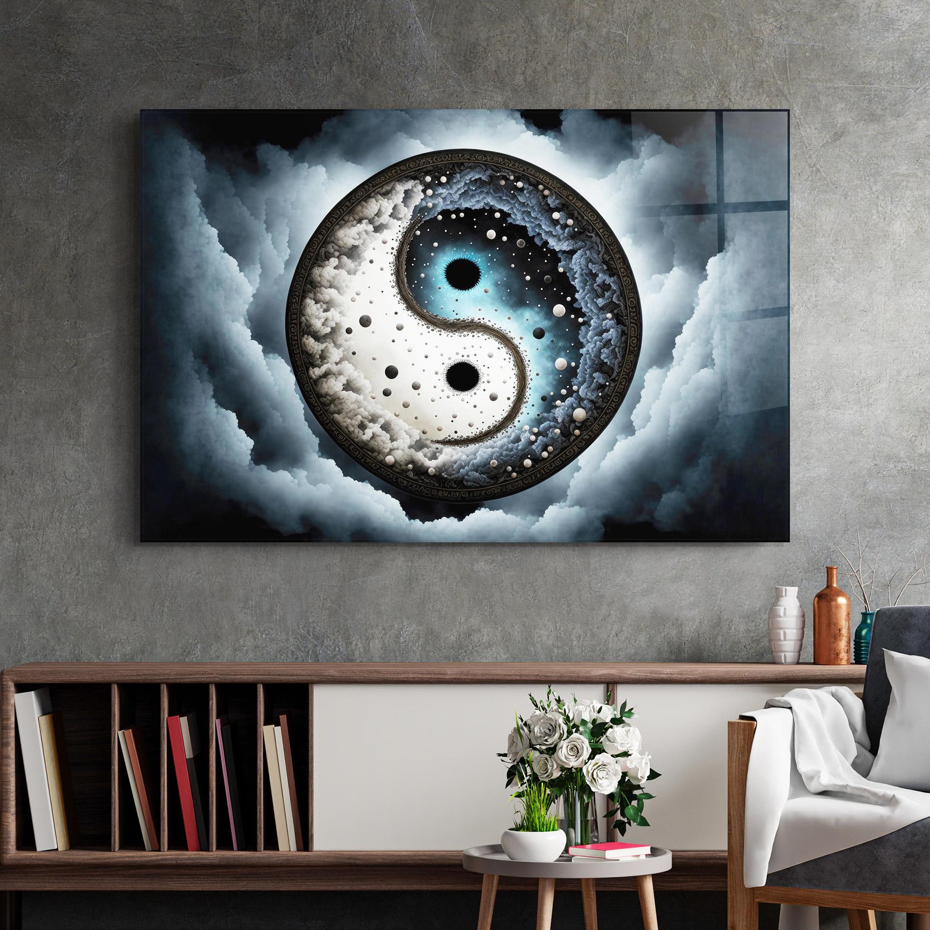Стъклена картина Black Blue Yinyang mockup 2