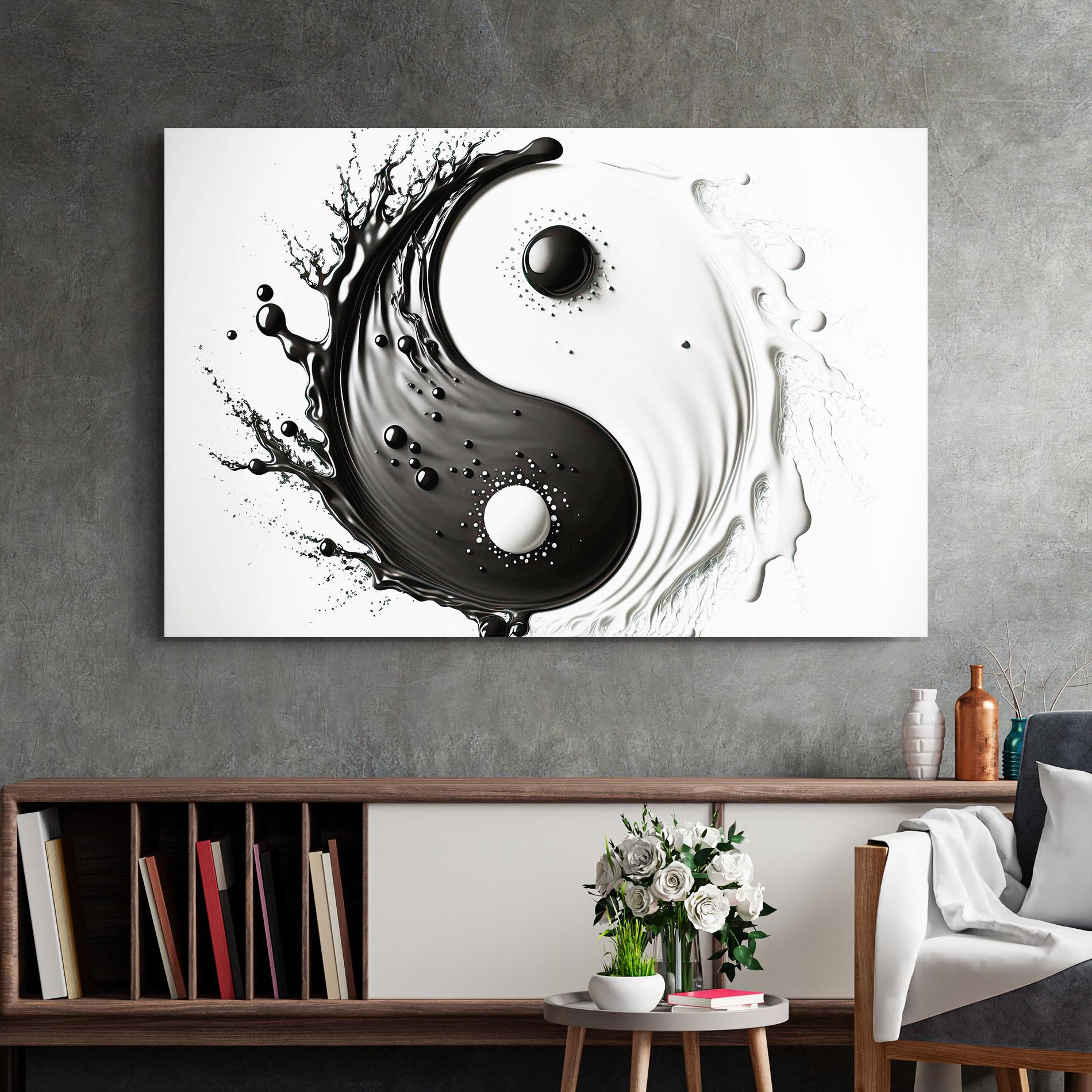 Стъклена картина Black Liquid Yinyang mockup 2