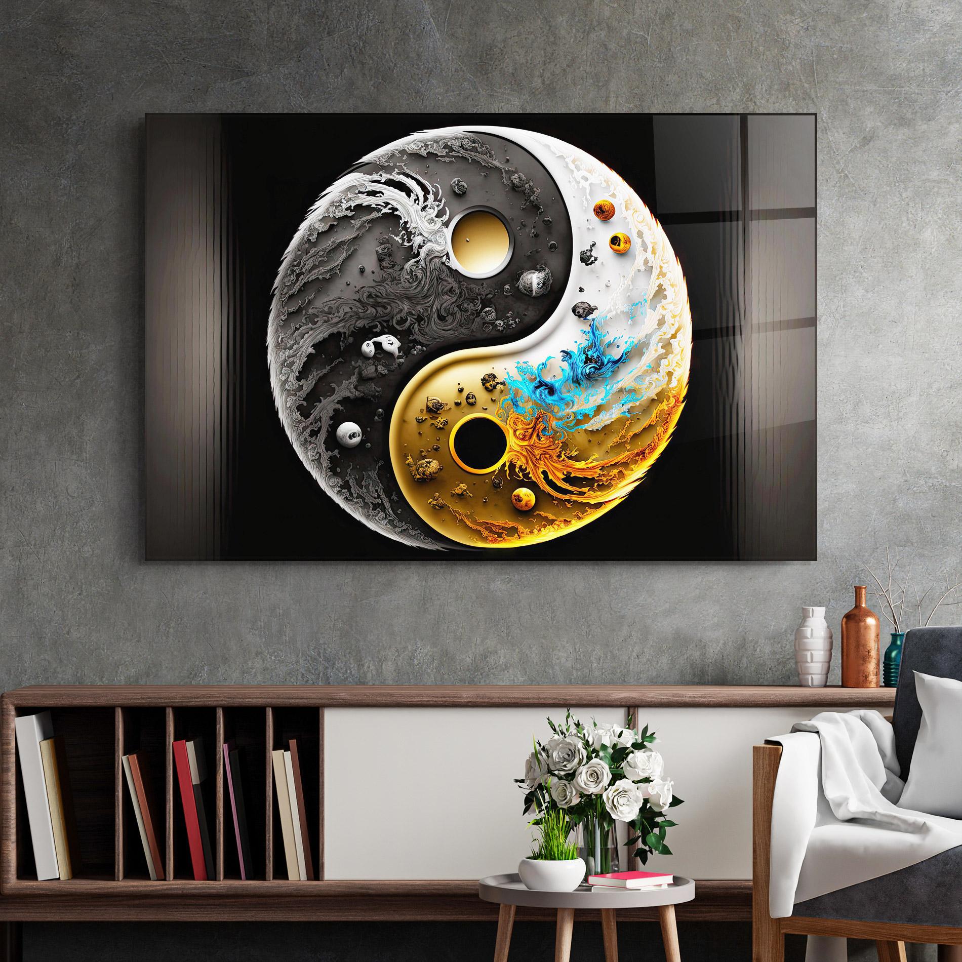 Стъклена картина Black Yellow Yinyang mockup 2
