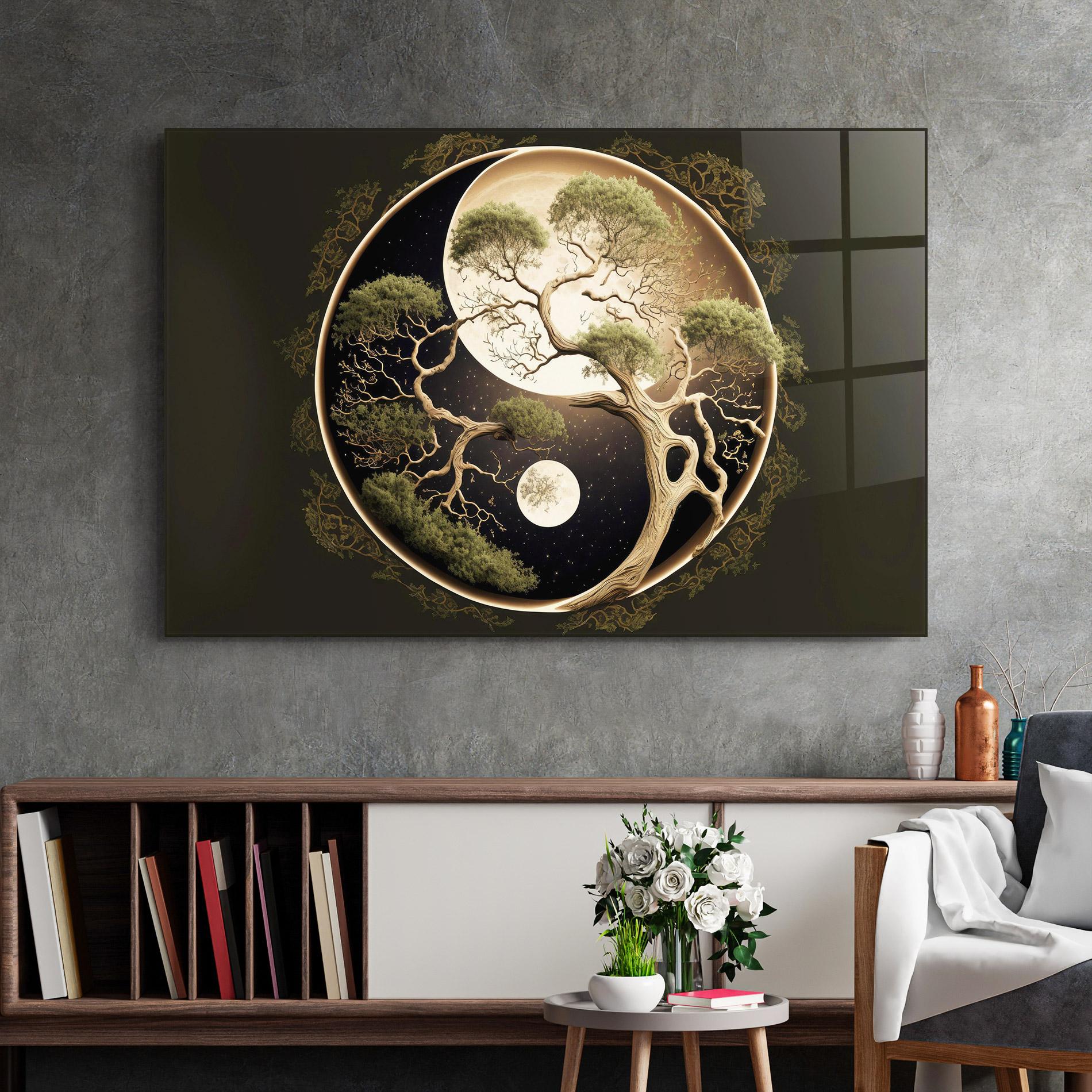 Стъклена картина Green Tree Yinyang mockup 2