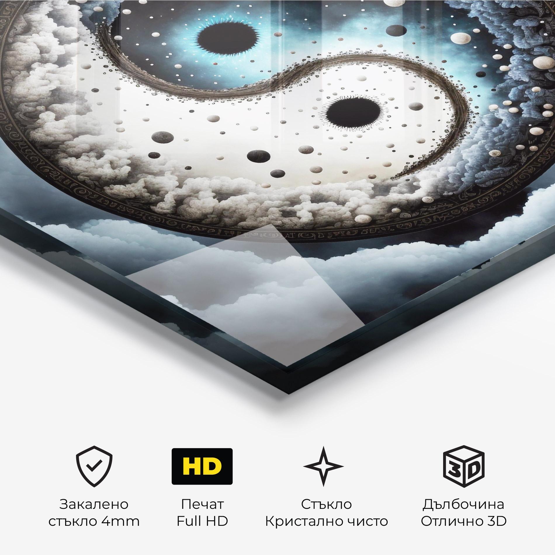 Стъклена картина Black Blue Yinyang mockup 3