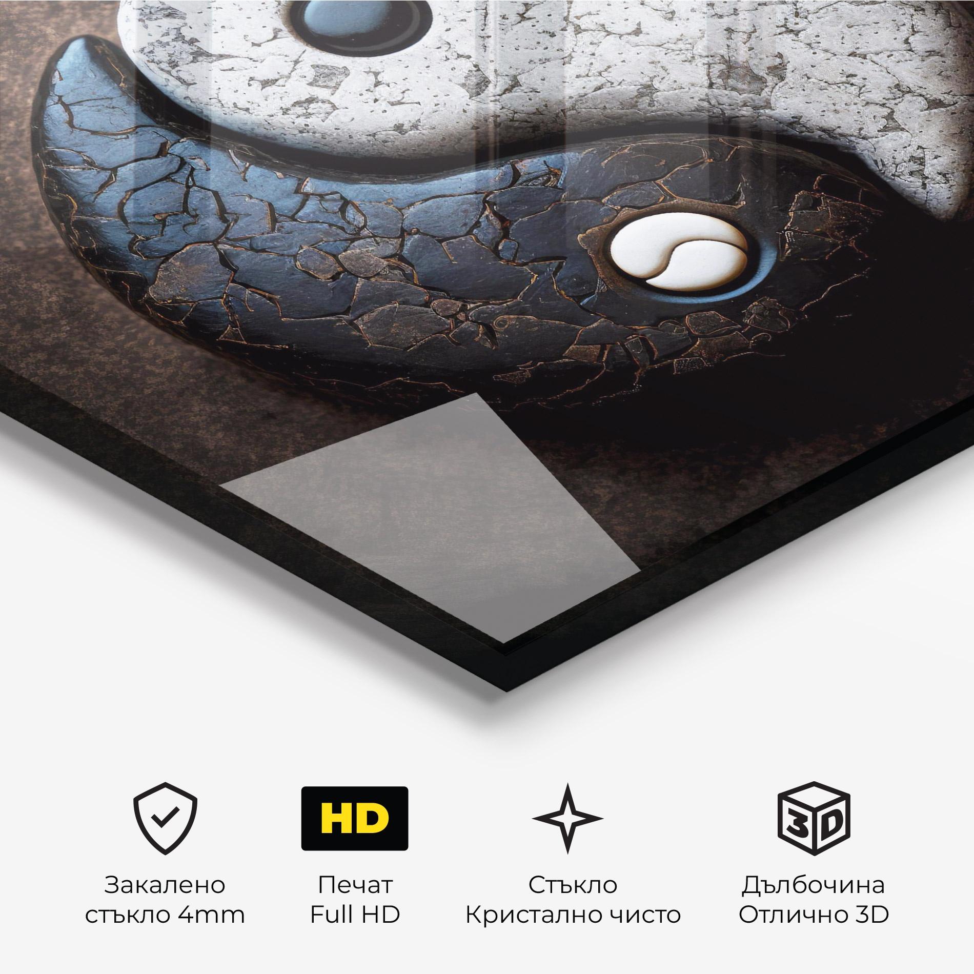 Стъклена картина Black Stone Yinyang mockup 3