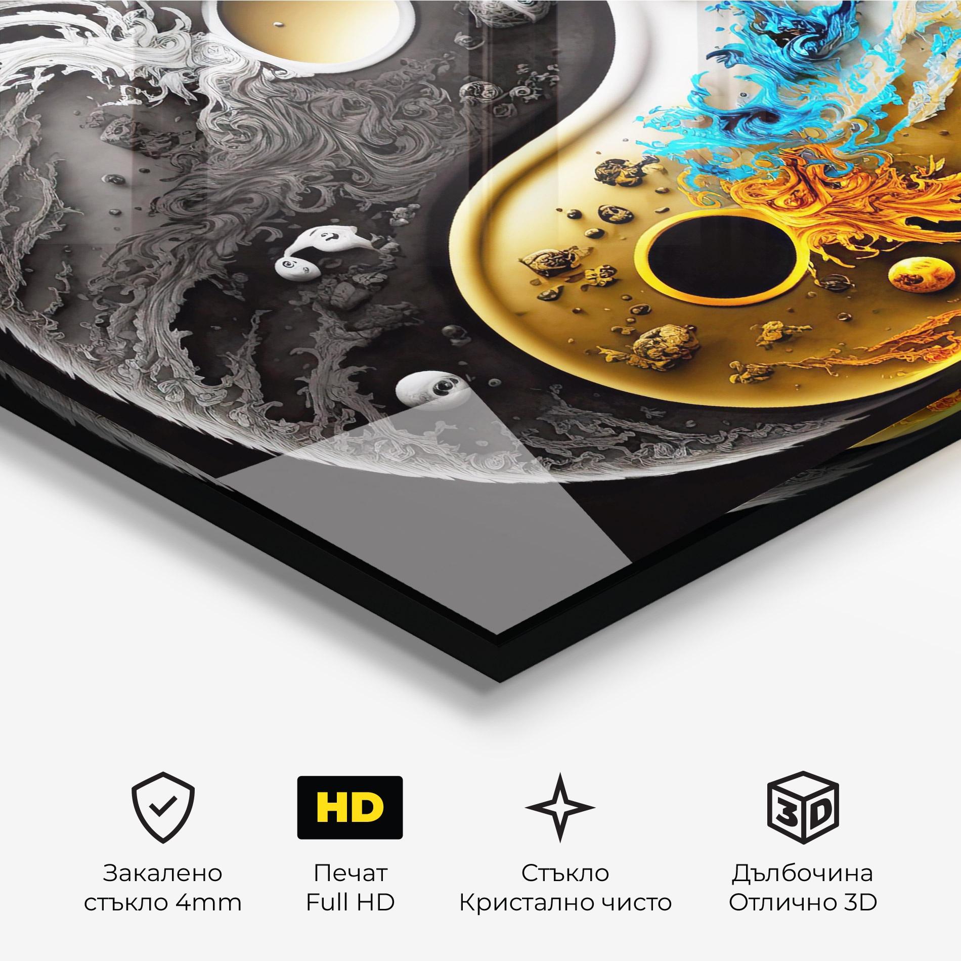 Стъклена картина Black Yellow Yinyang mockup 3