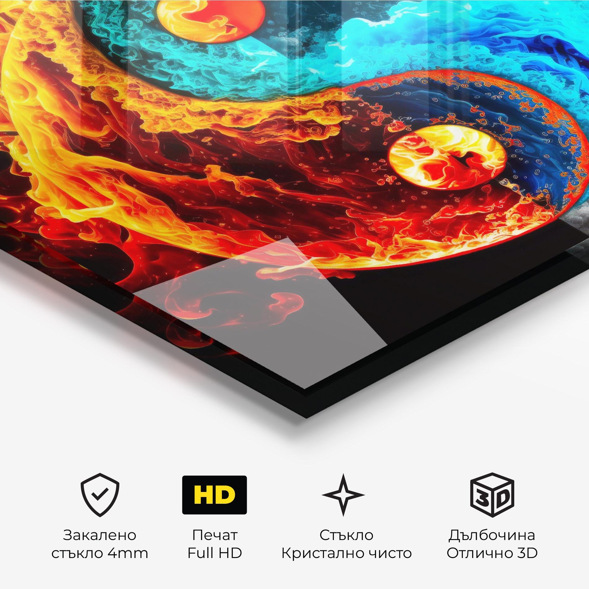 Стъклена картина Blue Smoke Yinyang mockup 3