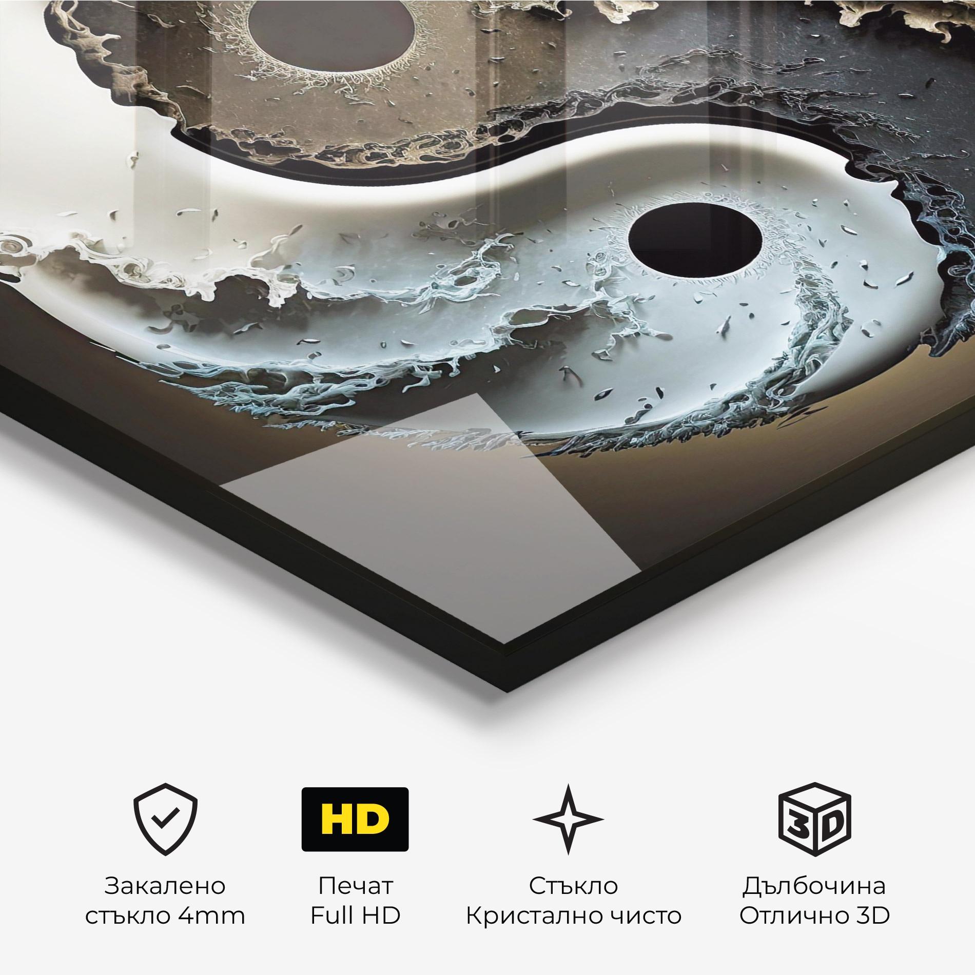 Стъклена картина Brown Smoke Yinyang mockup 3