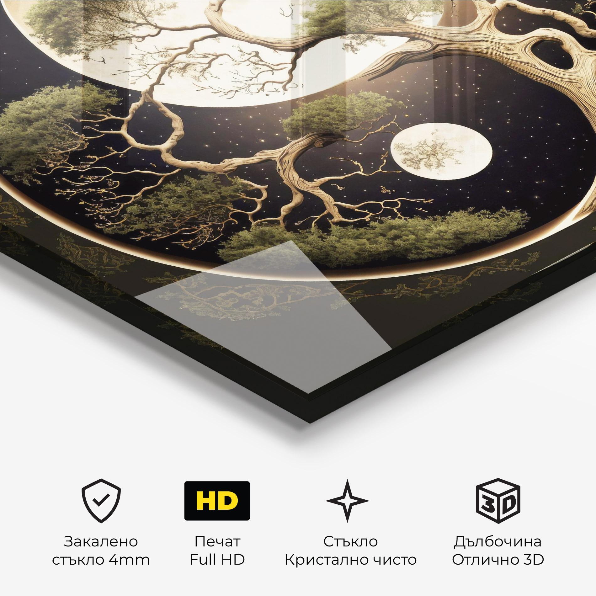 Стъклена картина Green Tree Yinyang mockup 3