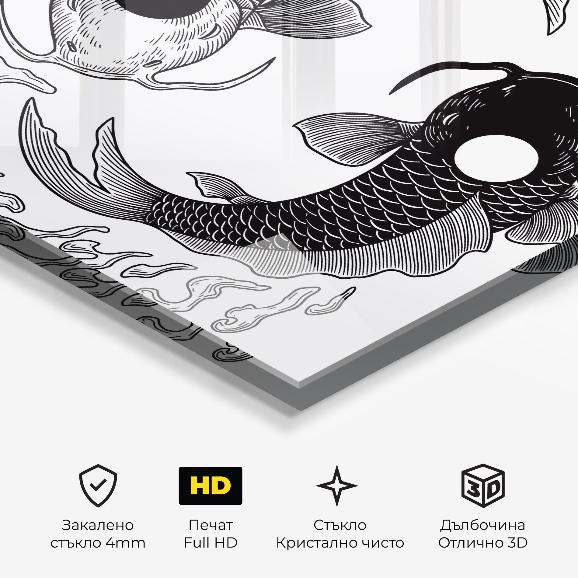 Стъклена картина Koi Art Yinyang mockup 3