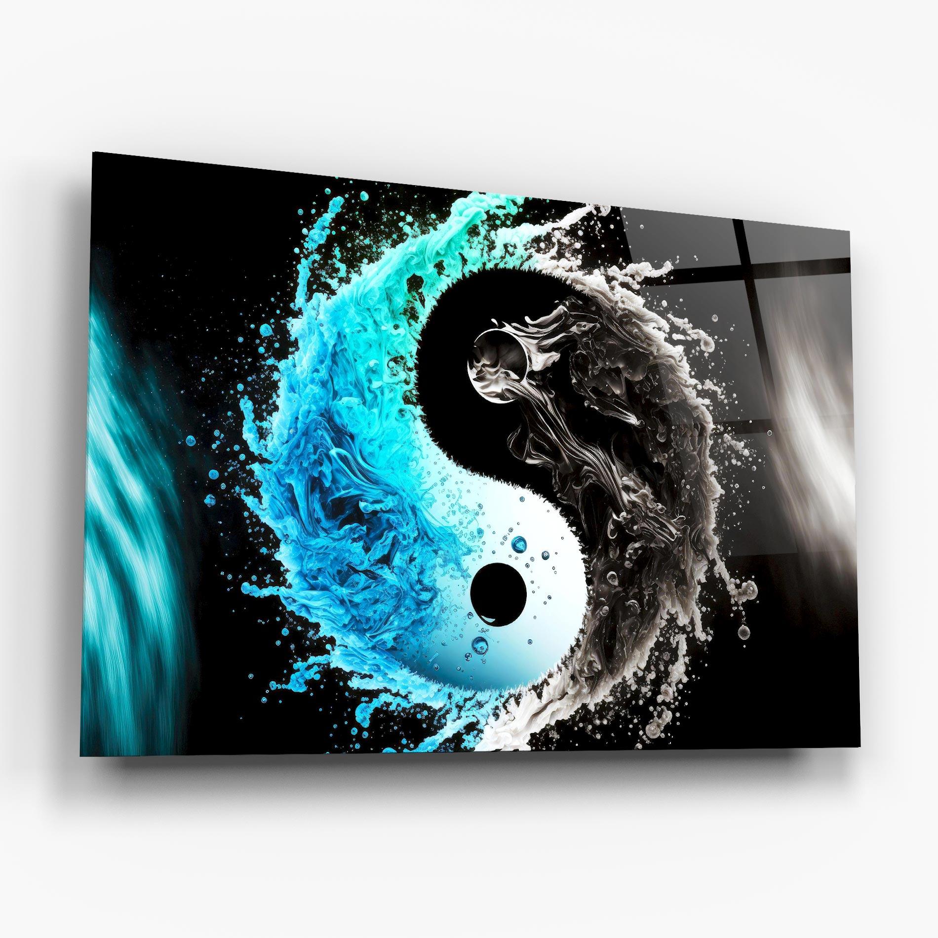 Стъклена картина Blue Black Yinyang mockup 6