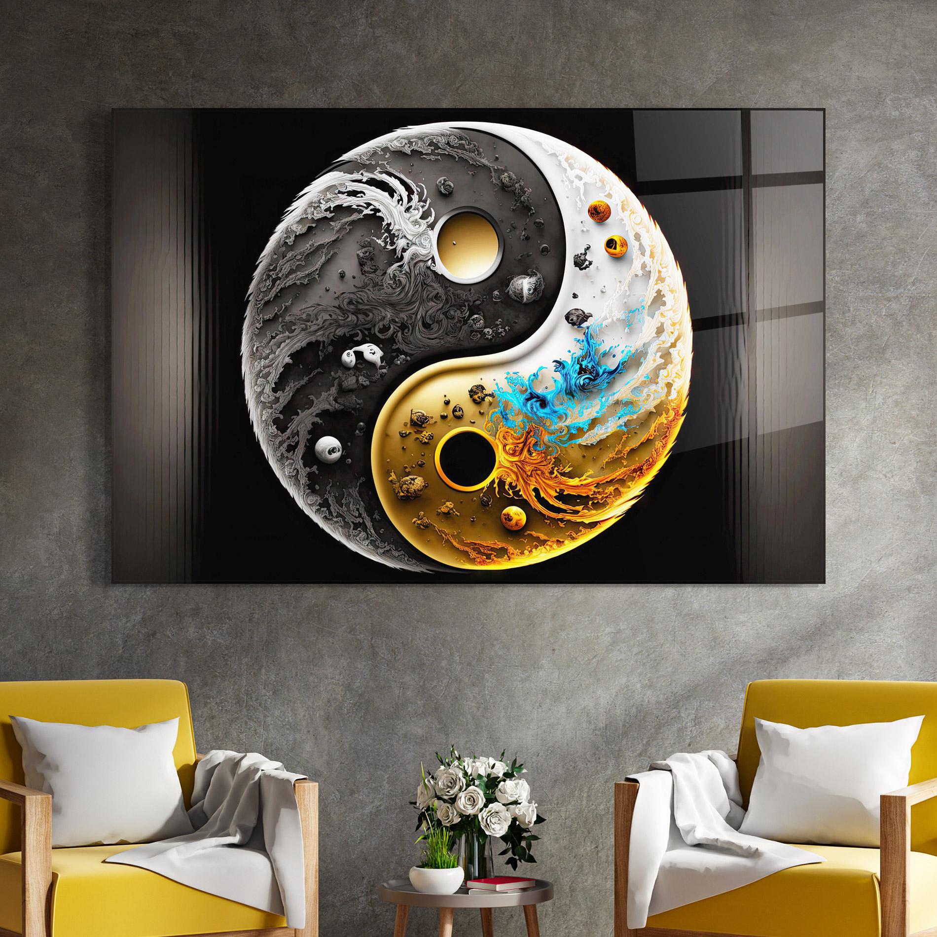 Стъклена картина Black Yellow Yinyang mockup 4