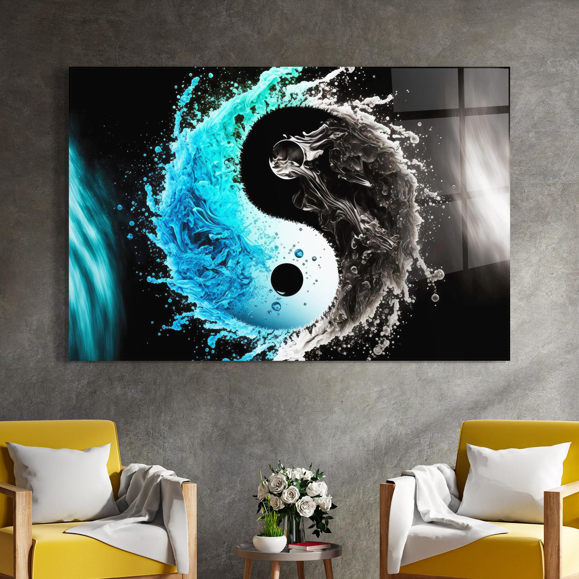 Стъклена картина Blue Black Yinyang mockup 4