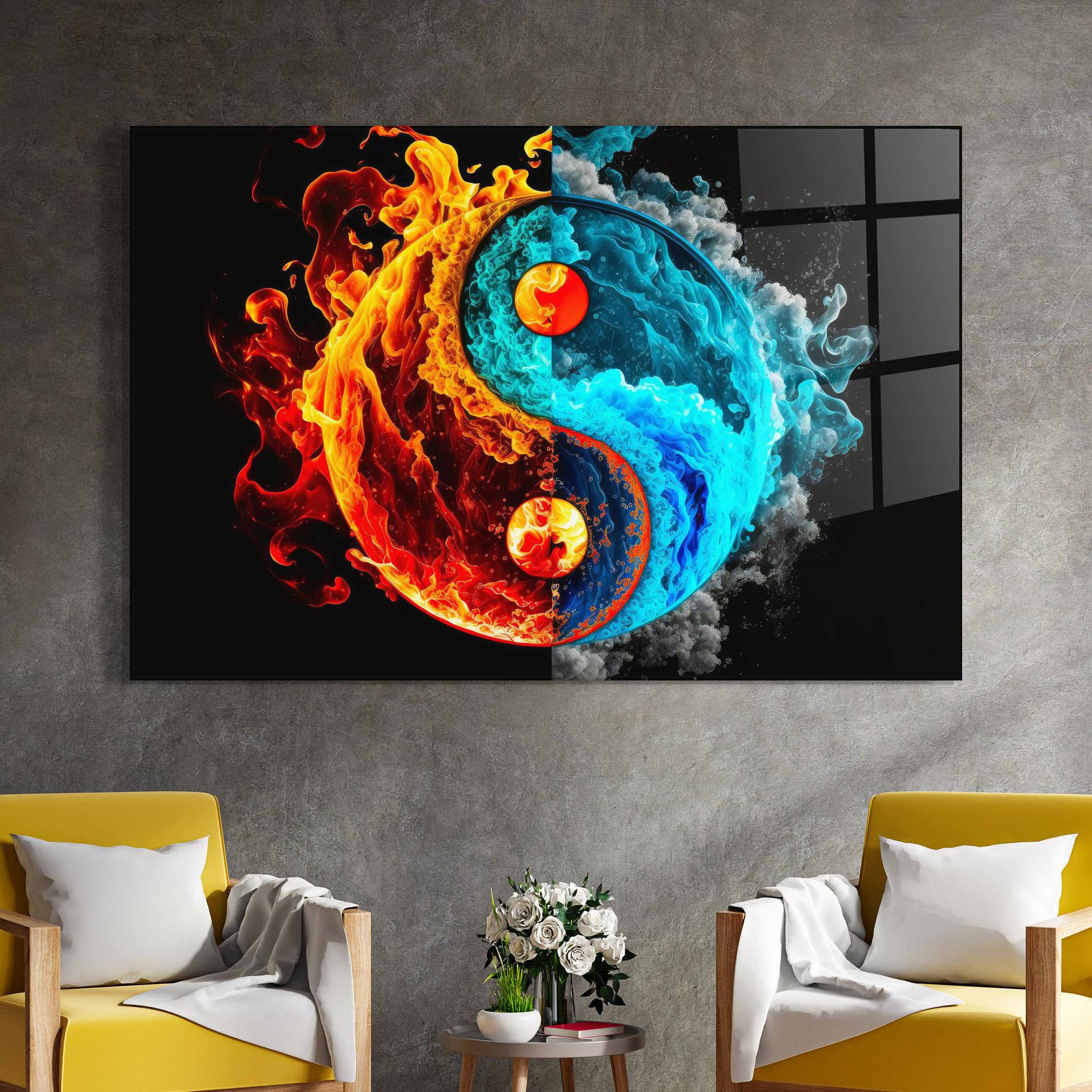 Стъклена картина Blue Smoke Yinyang mockup 4