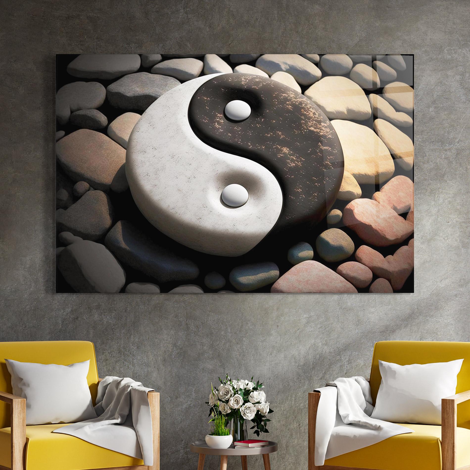 Стъклена картина Stone Yinyang mockup 4